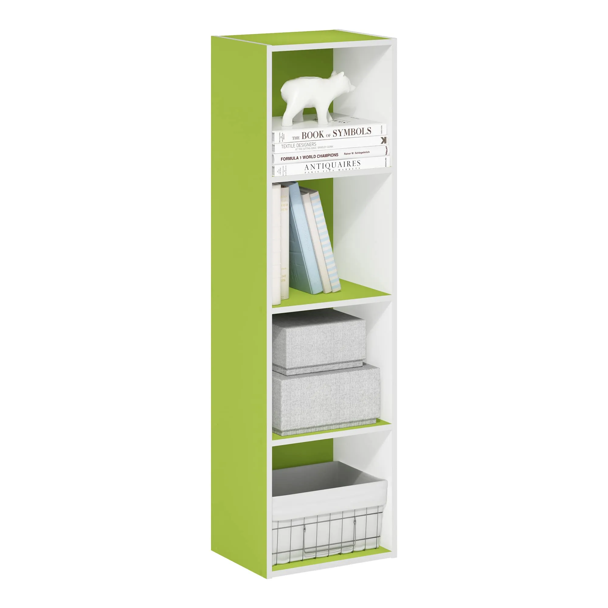 Furinno Pasir Libreria a 4 ripiani aperti, Verde/Bianco - immagine 1