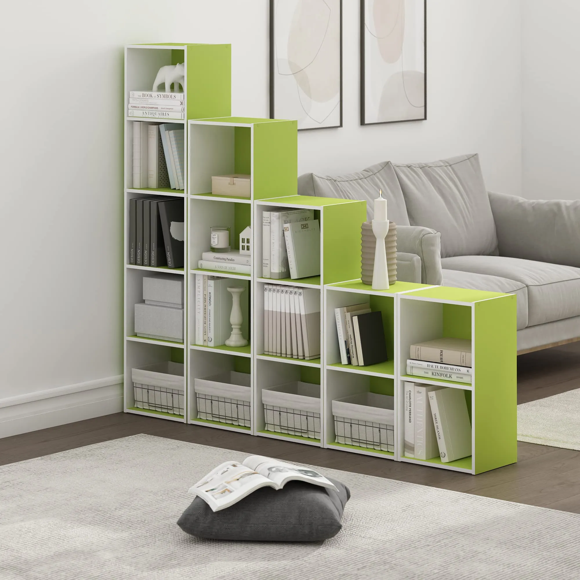 Furinno Pasir Libreria a 4 ripiani aperti, Verde/Bianco - immagine 2