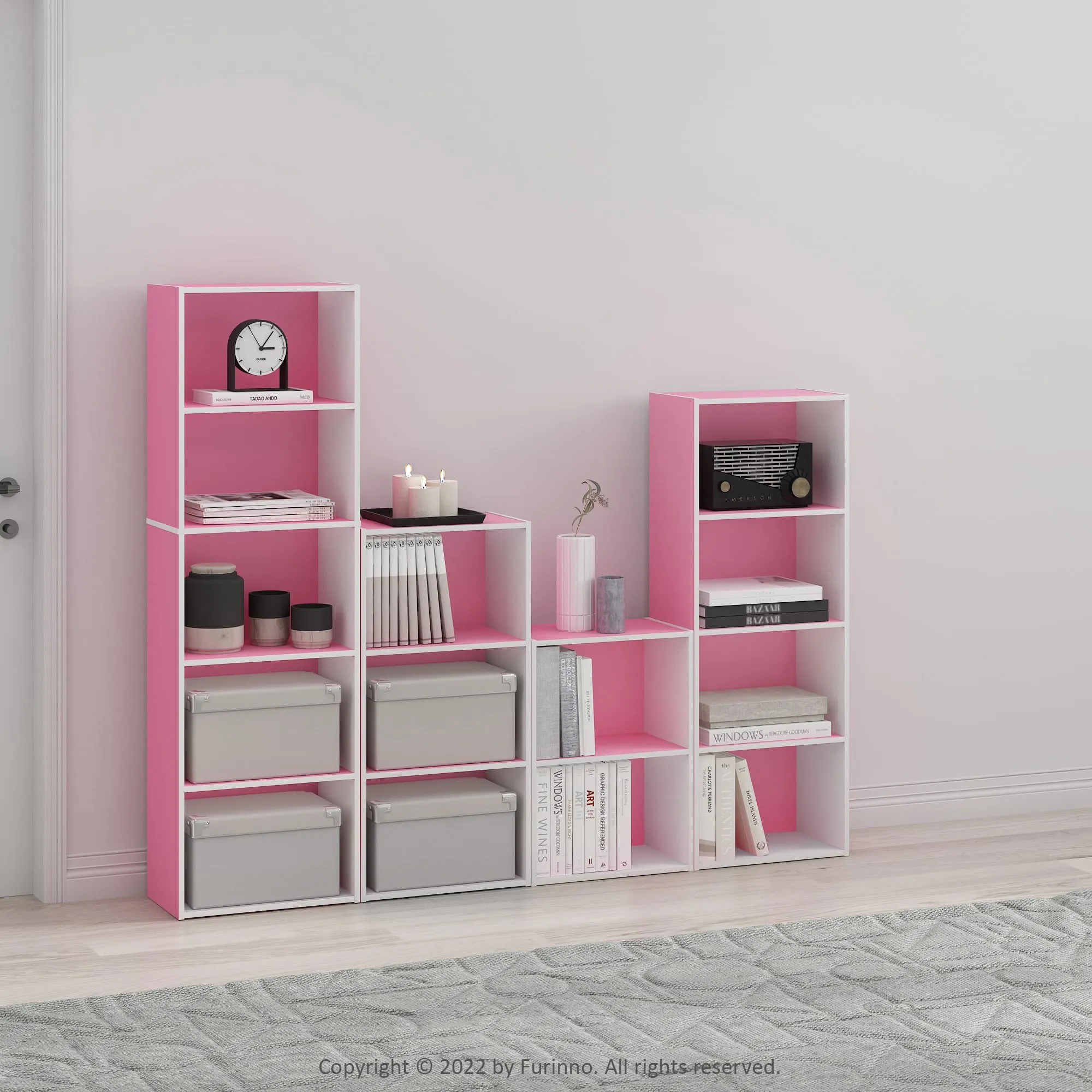 Furinno Luder Libreria a 4 Ripiani, Rosa/Bianco - immagine 2