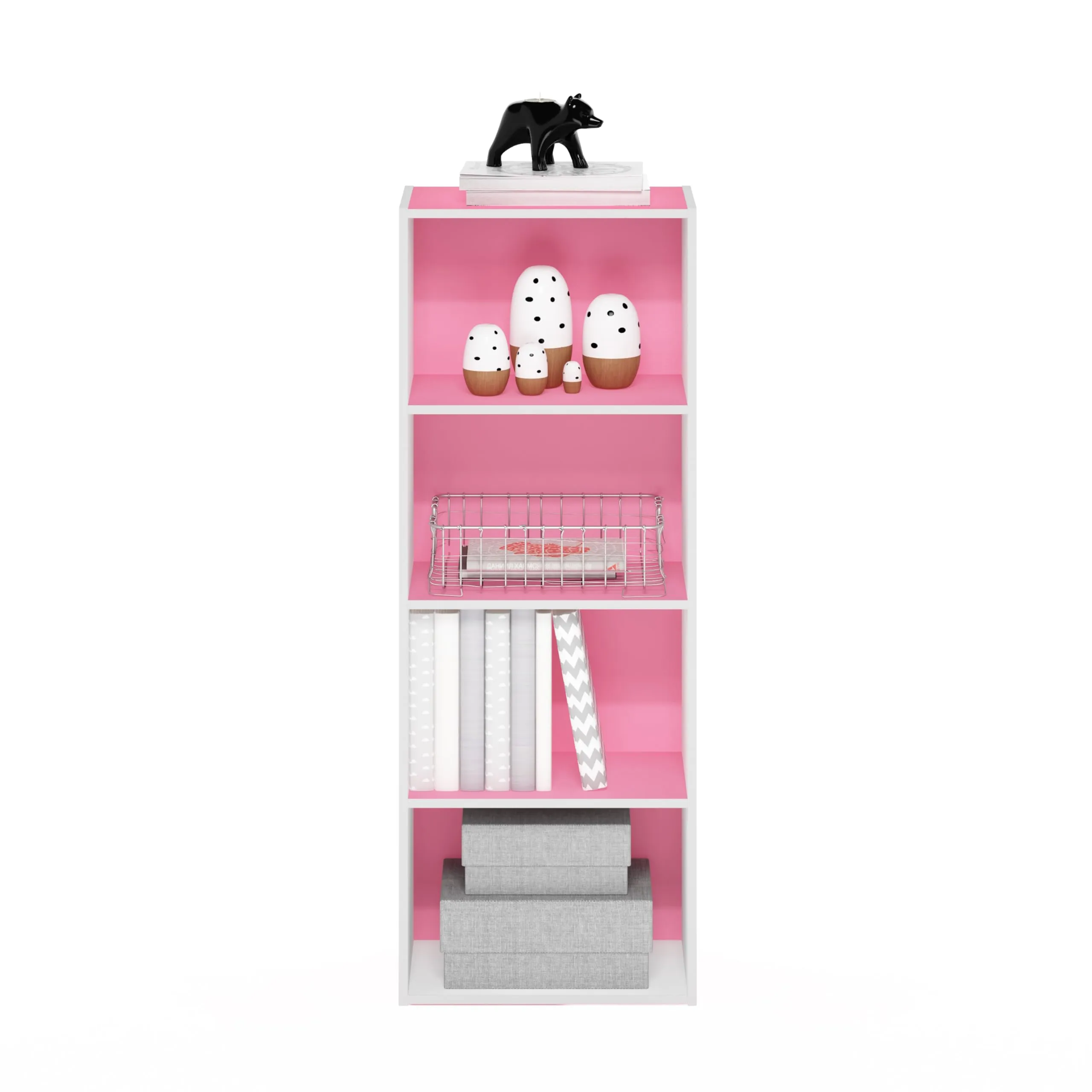 Furinno Luder Libreria a 4 Ripiani, Rosa/Bianco - immagine 5