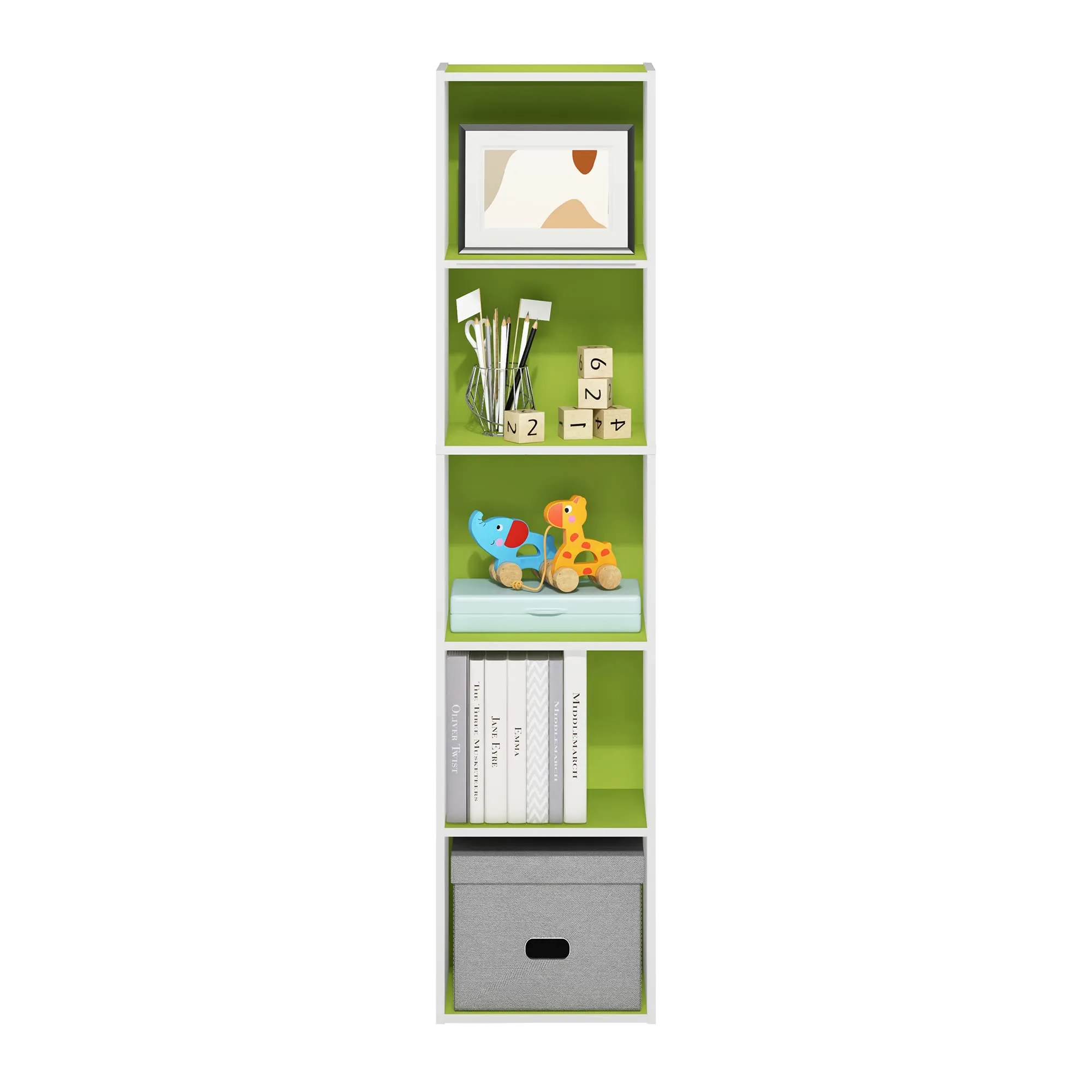 Furinno Libreria a 5 ripiani, verde/bianco - immagine 6