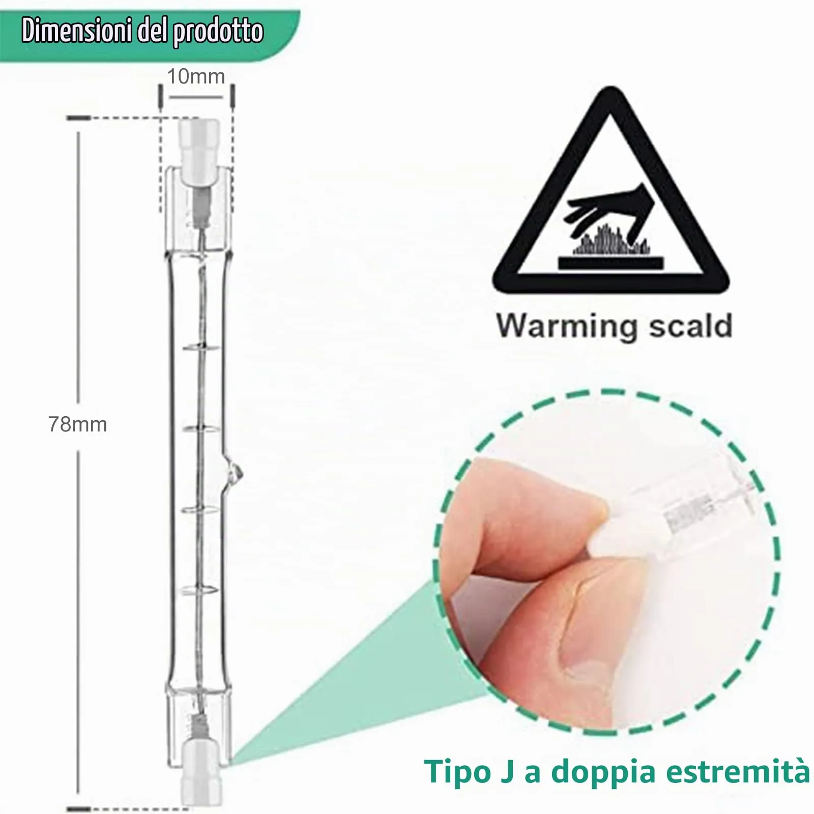Jaenmsa Lampadine Alogene R7S J78 100W 230V 78mm Dimmerabili Bianco Caldo 2700K 1000LM, Confezione da 5 - immagine 2
