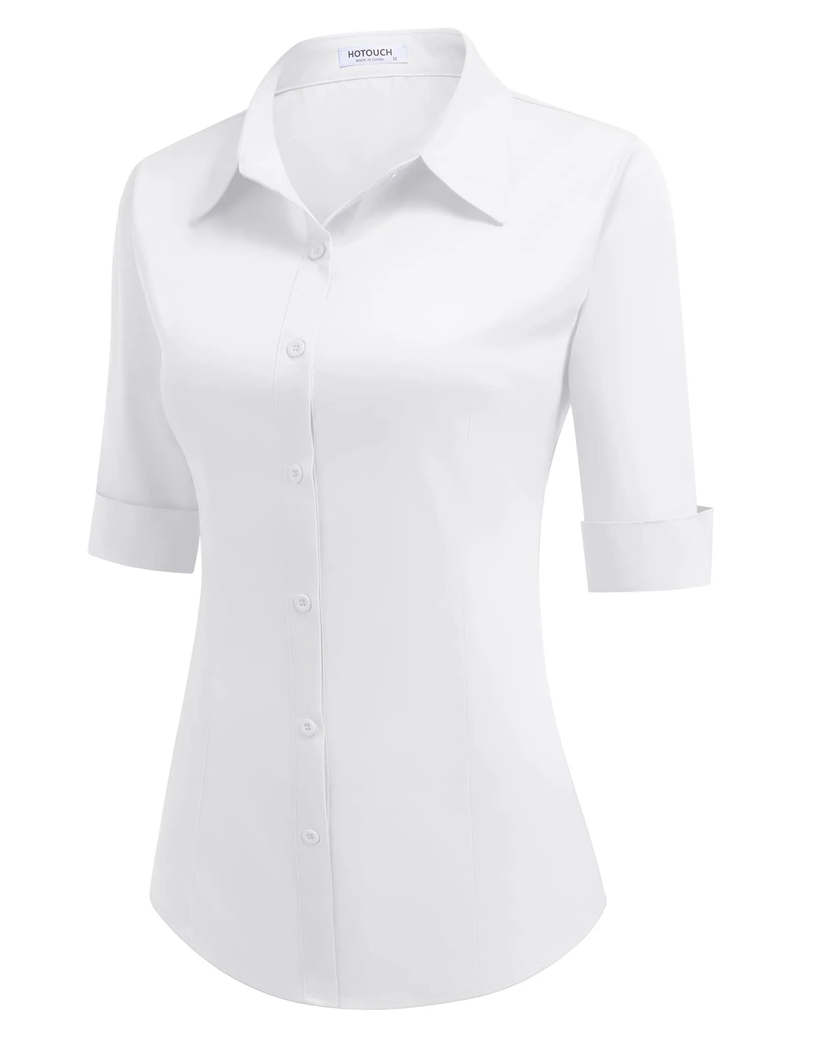 Hotouch Camicetta da Donna in Cotone Slim Fit con Maniche a 3/4 e Scollo a V, Bianco, S - immagine 1