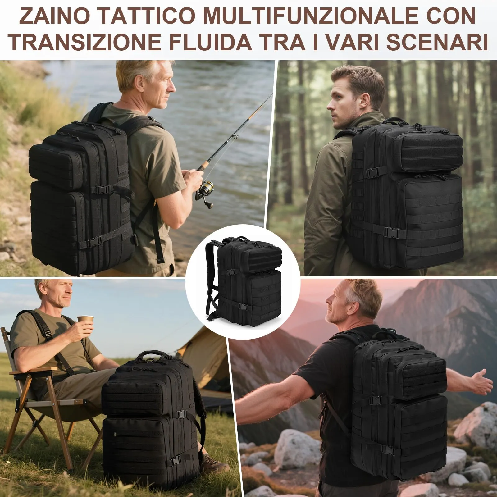 SHANNA Zaino Tattico Militare 45 Litri Impermeabile con Sistema Molle per Hiking, Campeggio e Trekking - immagine 8