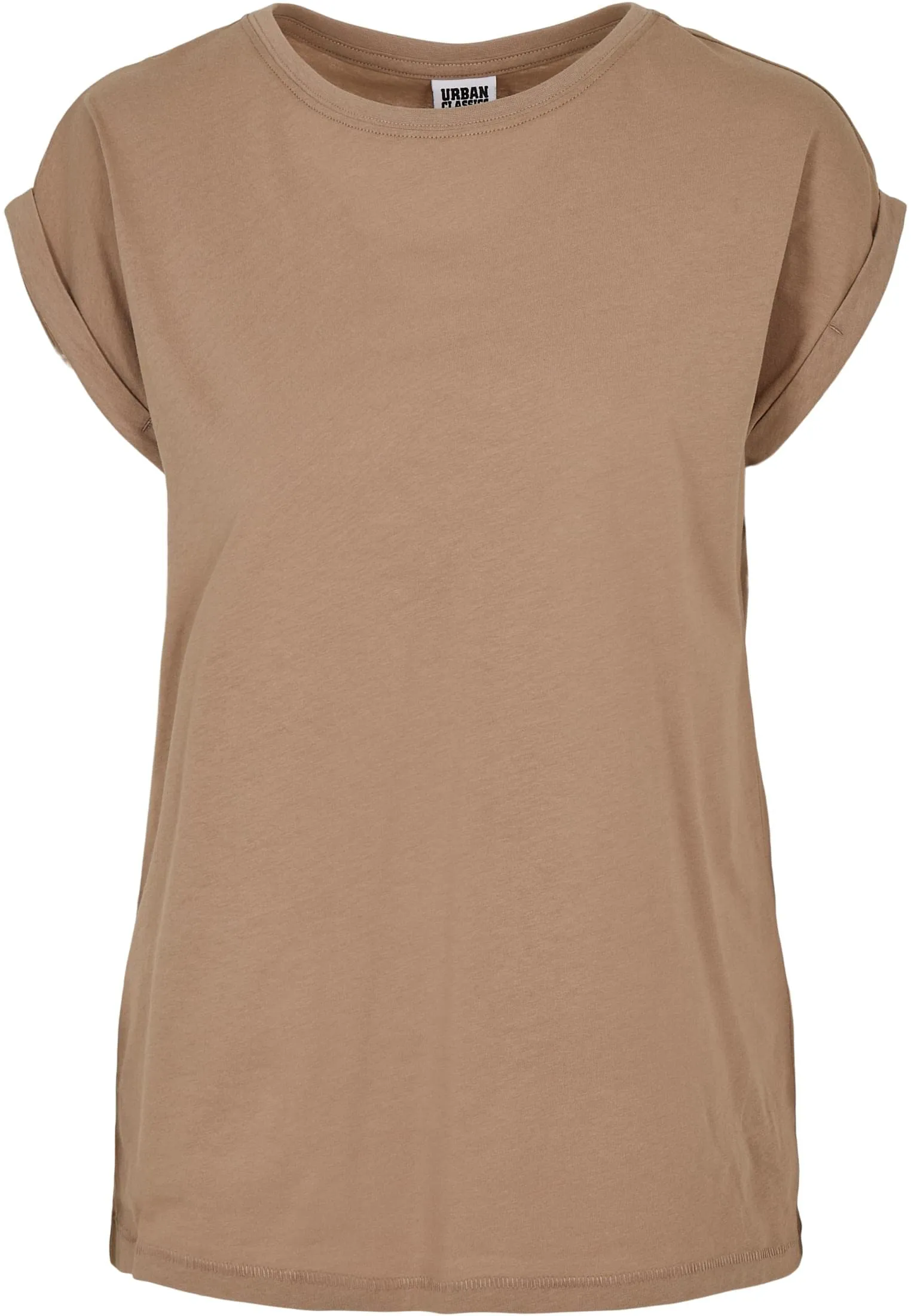 Urban Classics Donna T-shirt Manica Arrotolata in Cotone, Scollo Rotondo, Rosso Ciliegia, Taglia XXL - immagine 4