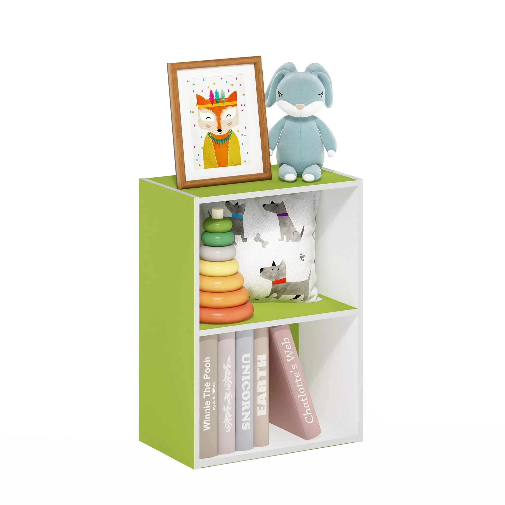 Furinno Luder Libreria a 2 ripiani, Verde/Bianco - immagine 1