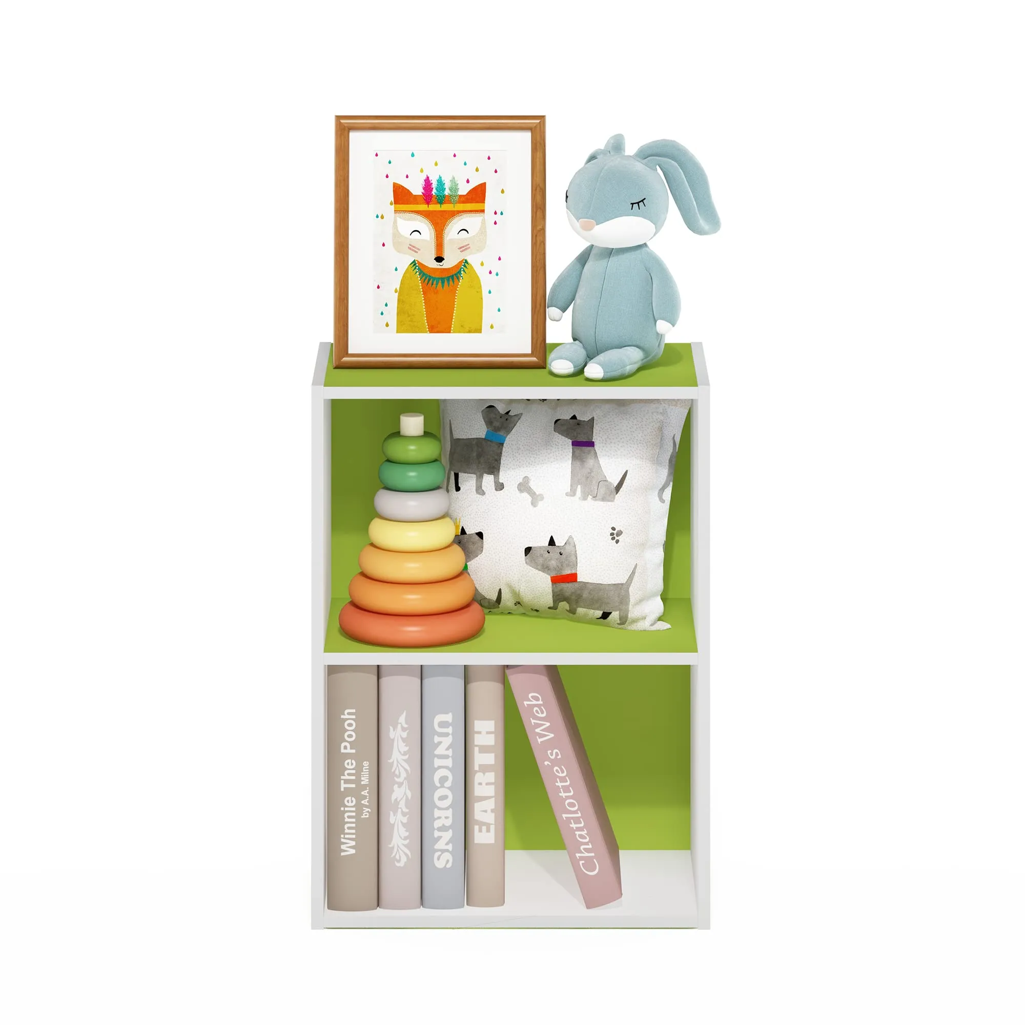 Furinno Luder Libreria a 2 ripiani, Verde/Bianco - immagine 3
