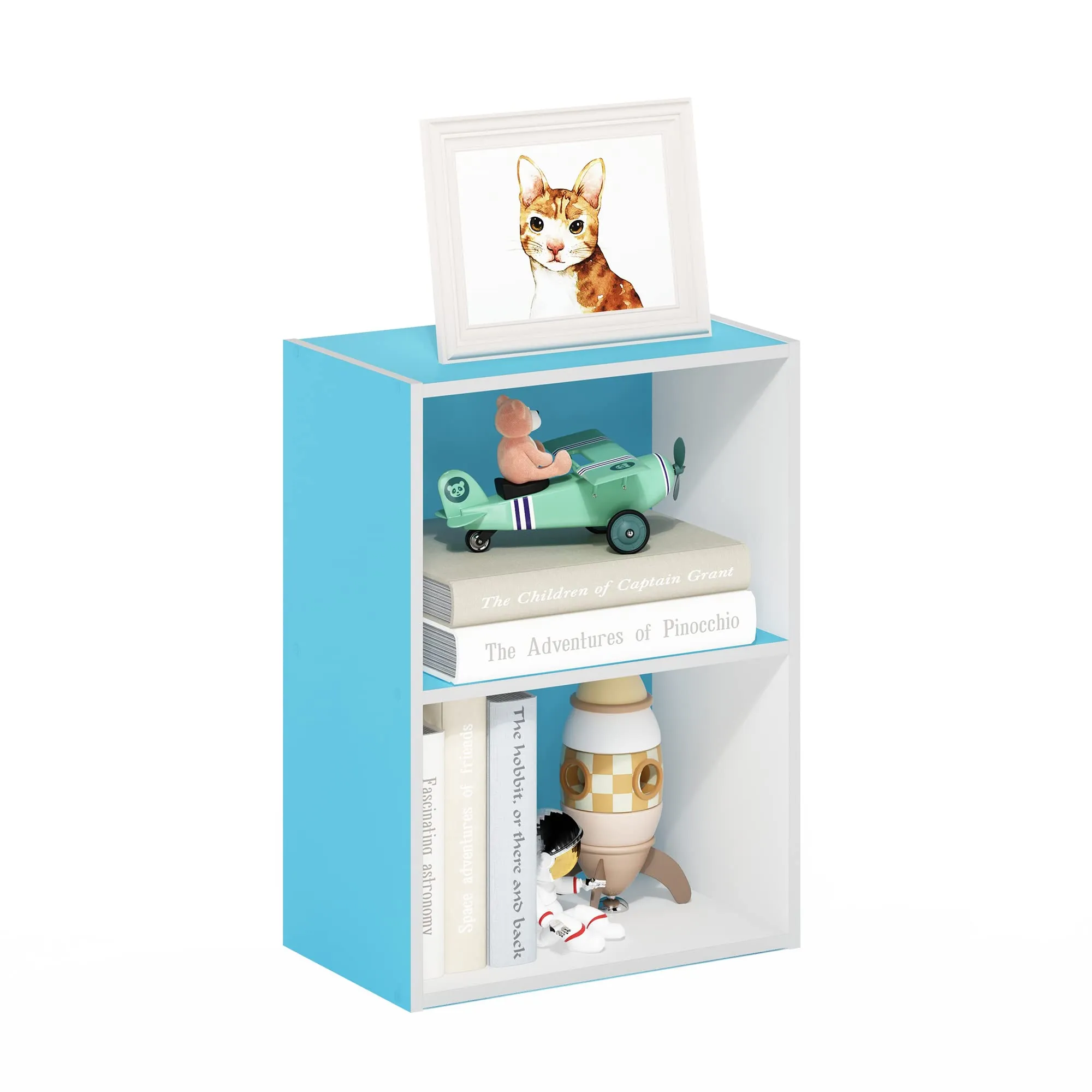 Furinno Luder Libreria a 2 ripiani, Azzurro/Bianco - immagine 1