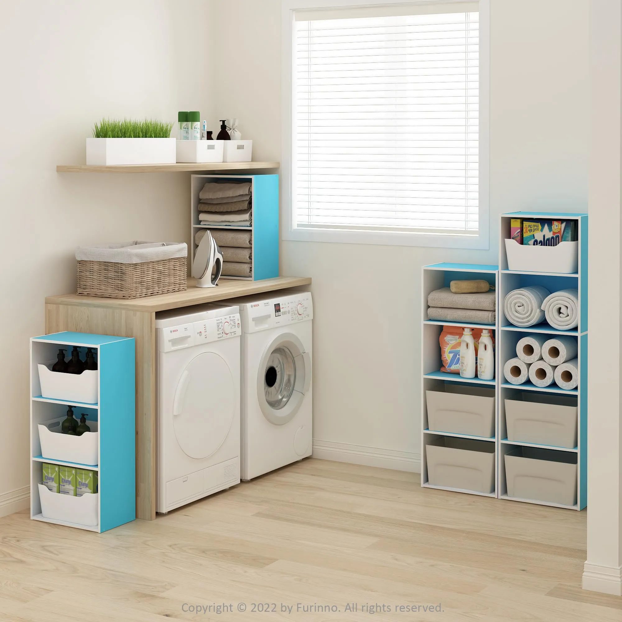 Furinno Luder Libreria a 2 ripiani, Azzurro/Bianco - immagine 2