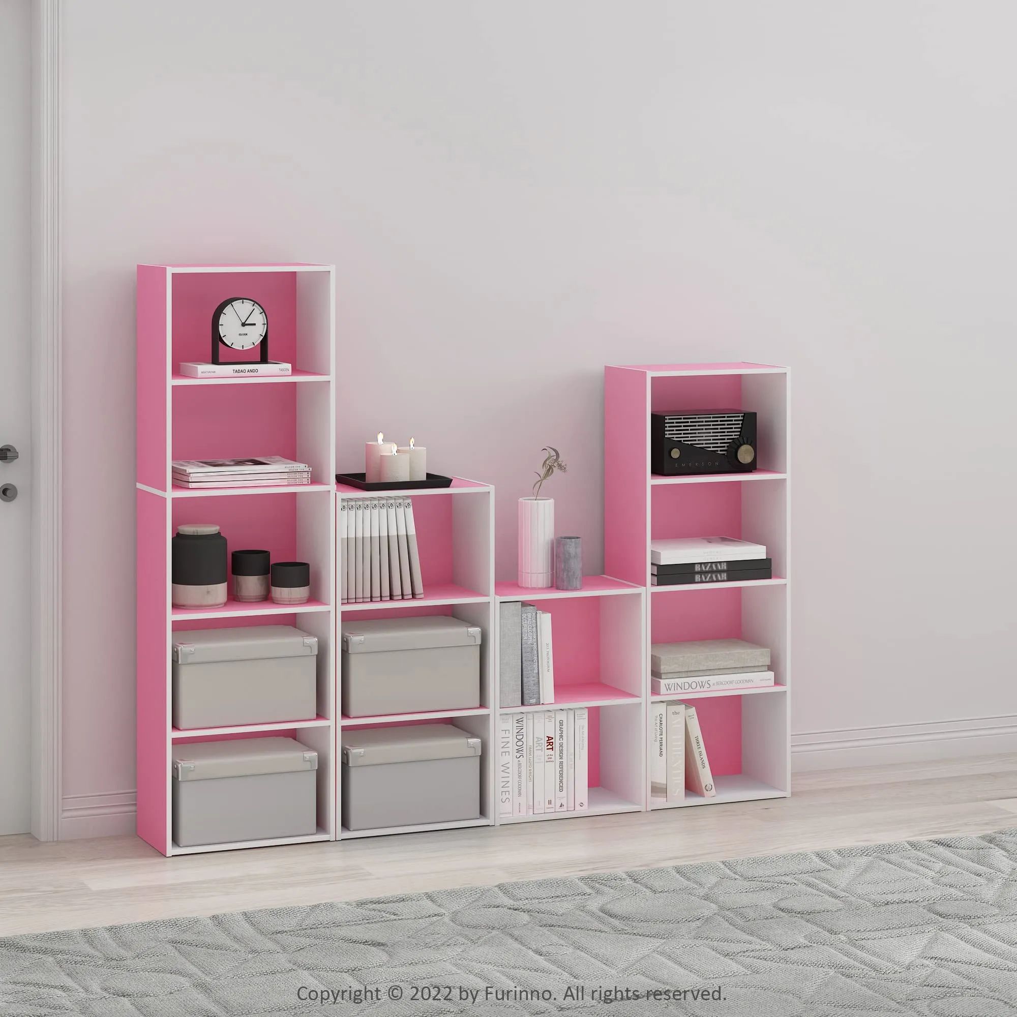 Furinno Luder Libreria a 2 ripiani, Rosa/Bianco - immagine 2