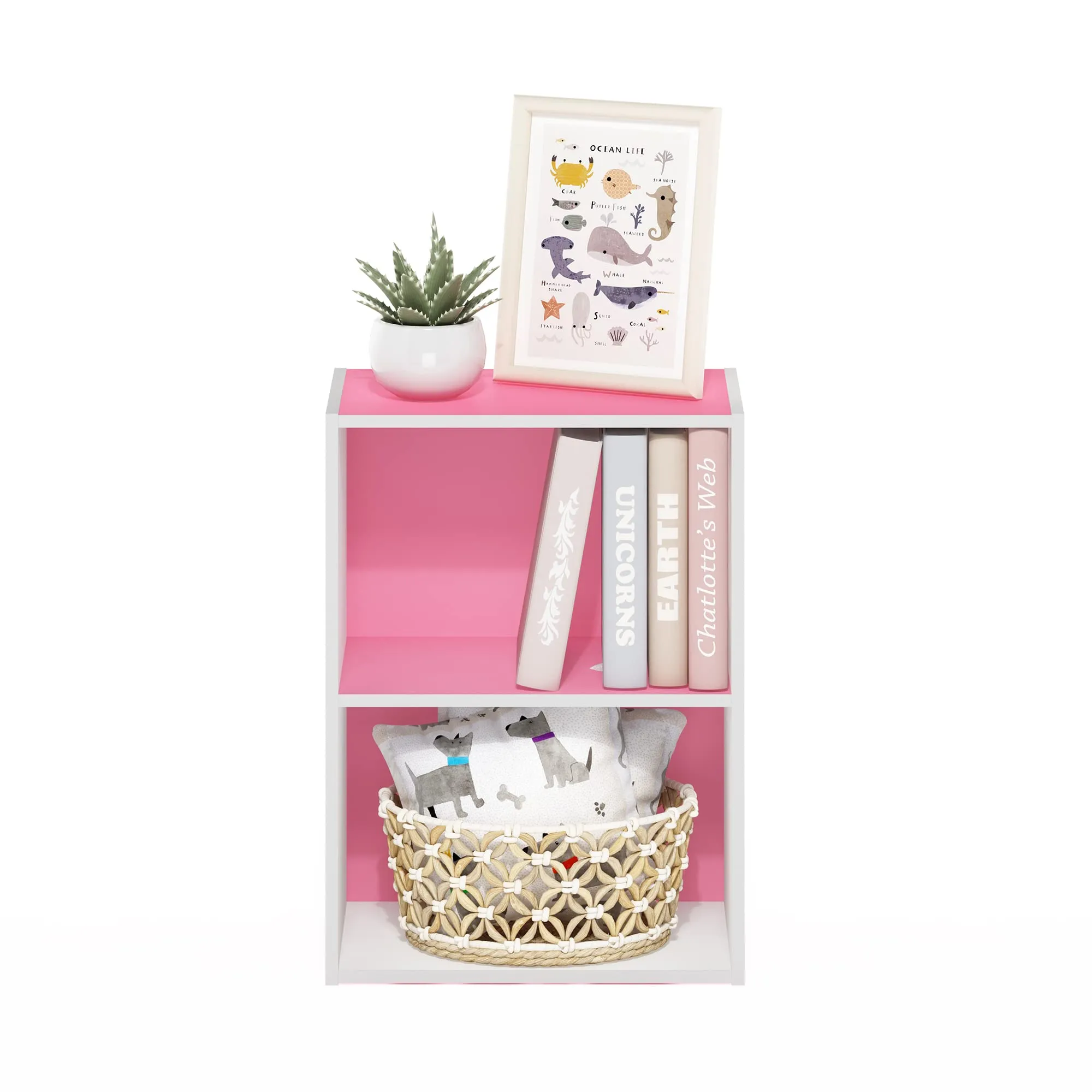 Furinno Luder Libreria a 2 ripiani, Rosa/Bianco - immagine 3