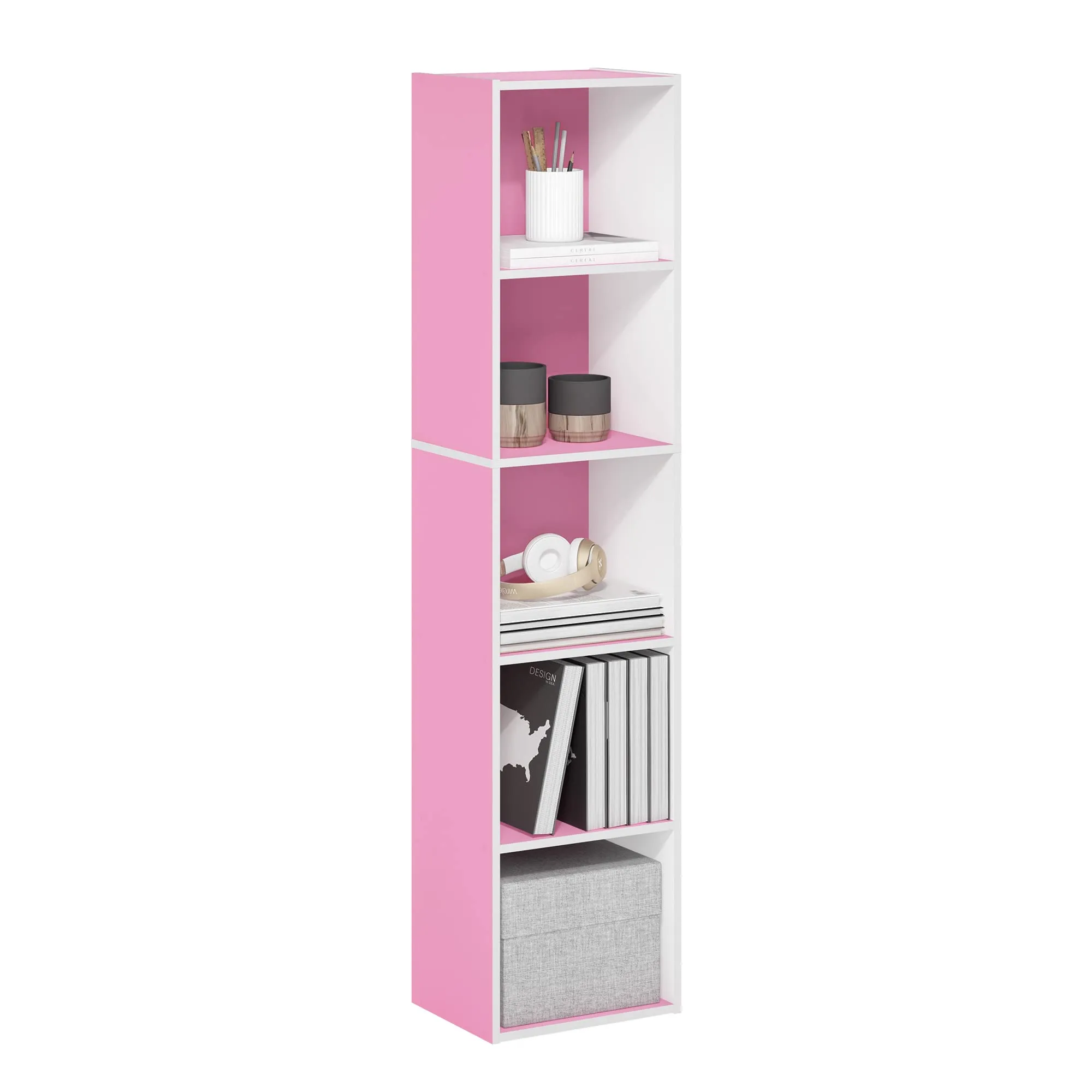 Furinno Libreria a 5 ripiani, Rosa/Bianco - immagine 1