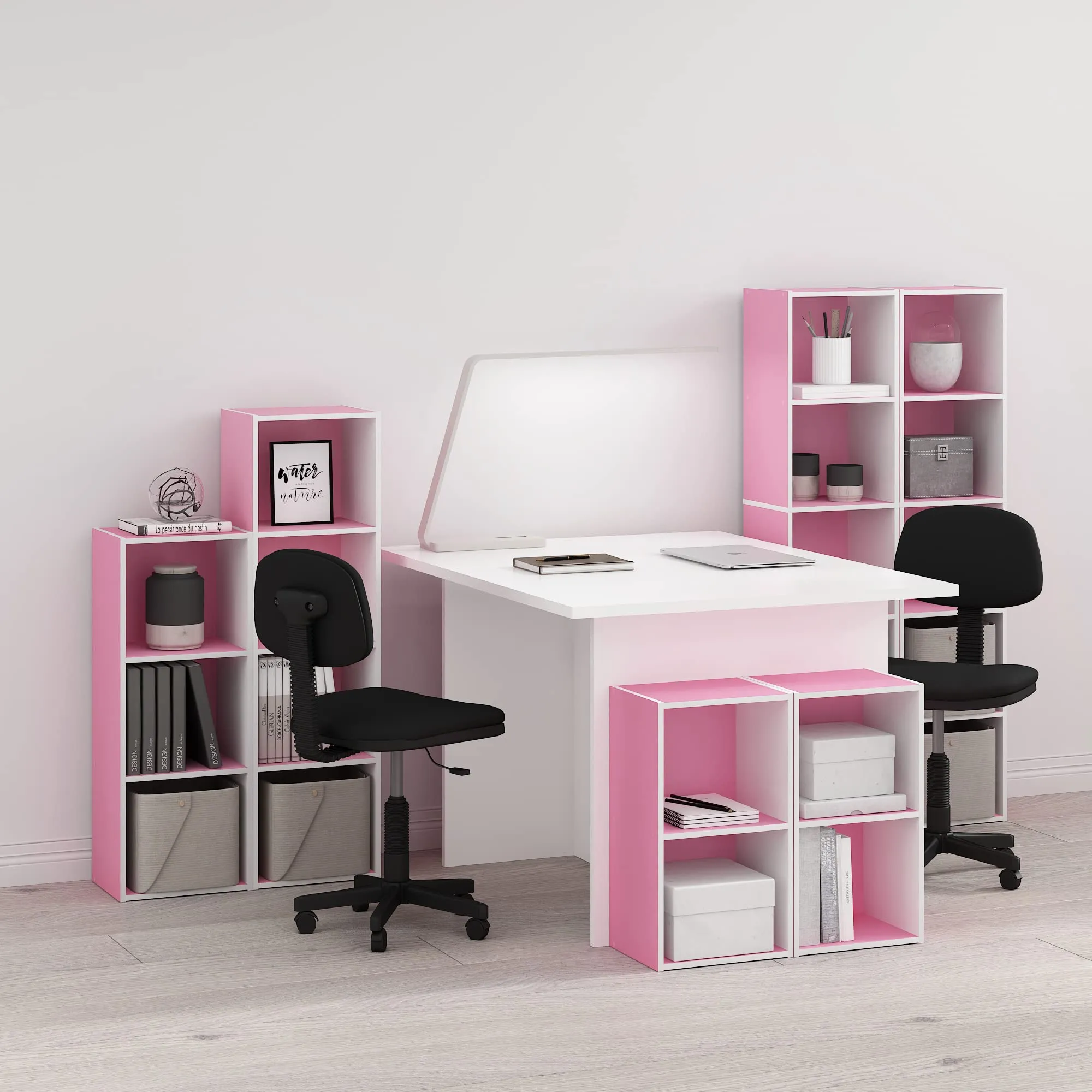 Furinno Libreria a 5 ripiani, Rosa/Bianco - immagine 2