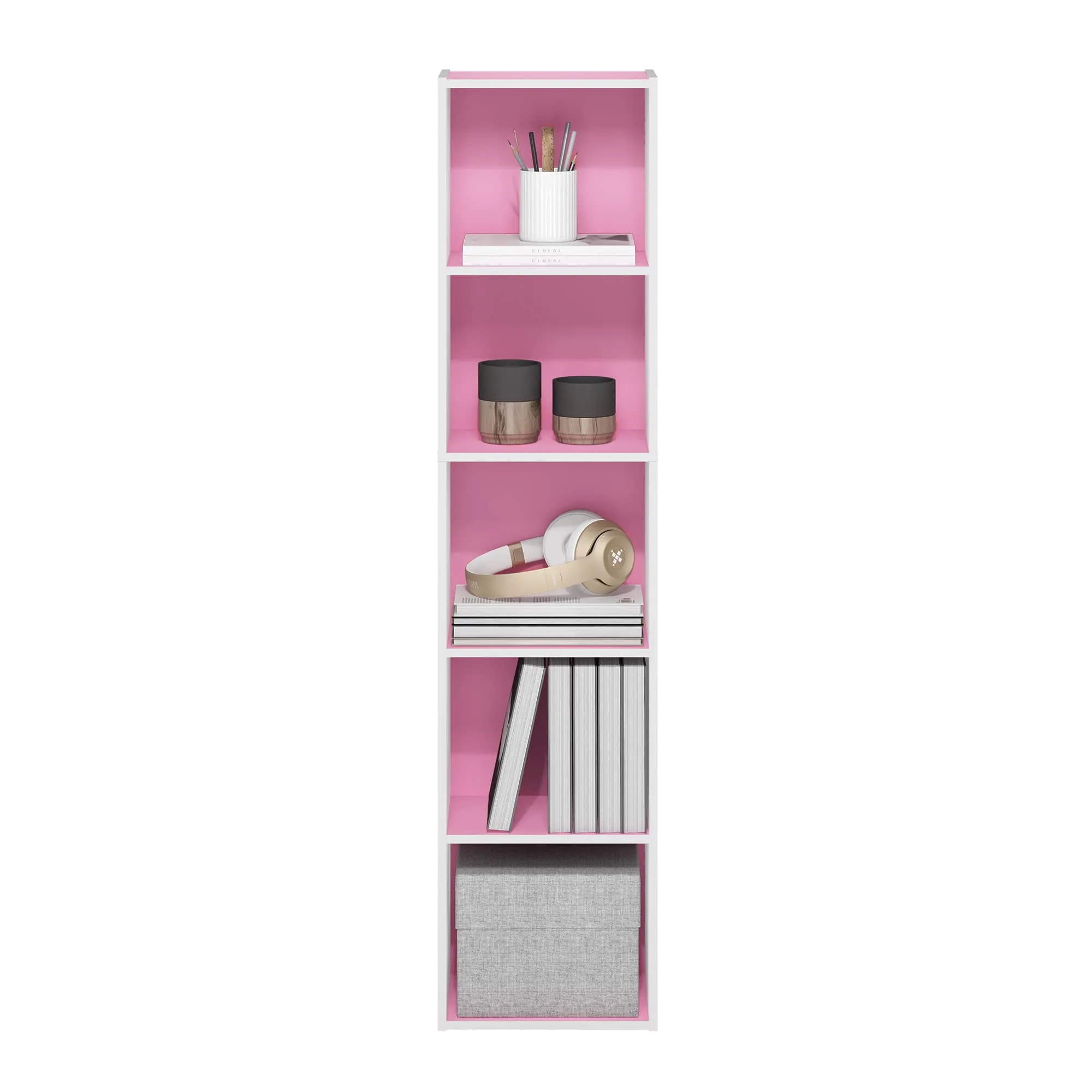 Furinno Libreria a 5 ripiani, Rosa/Bianco - immagine 6