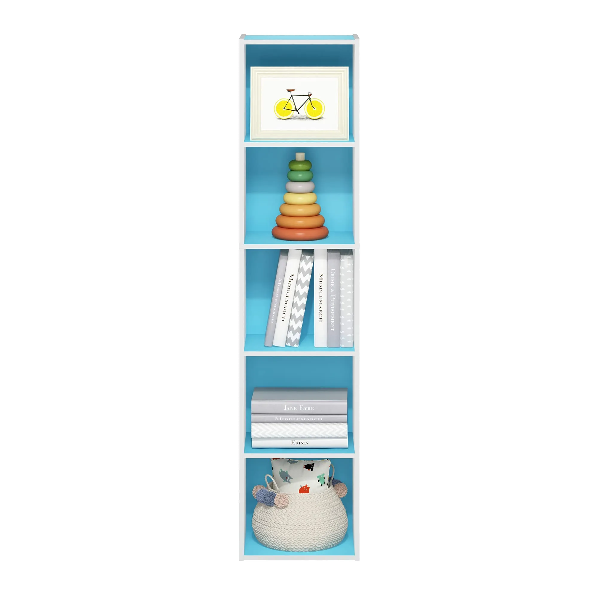 Furinno Libreria a 5 ripiani aperti, Azzurro/Bianco - immagine 6
