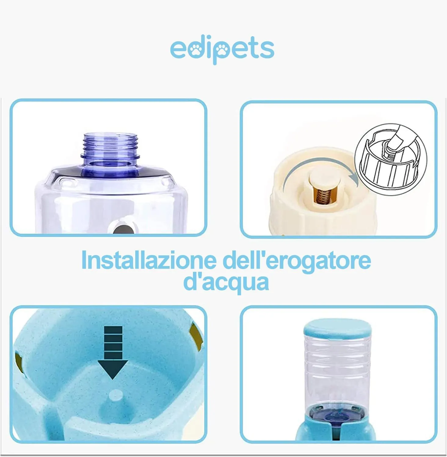 Edipets Dispenser Automatico di Crocchette e Acqua per Cani e Gatti, 3.8L, Blu - immagine 2
