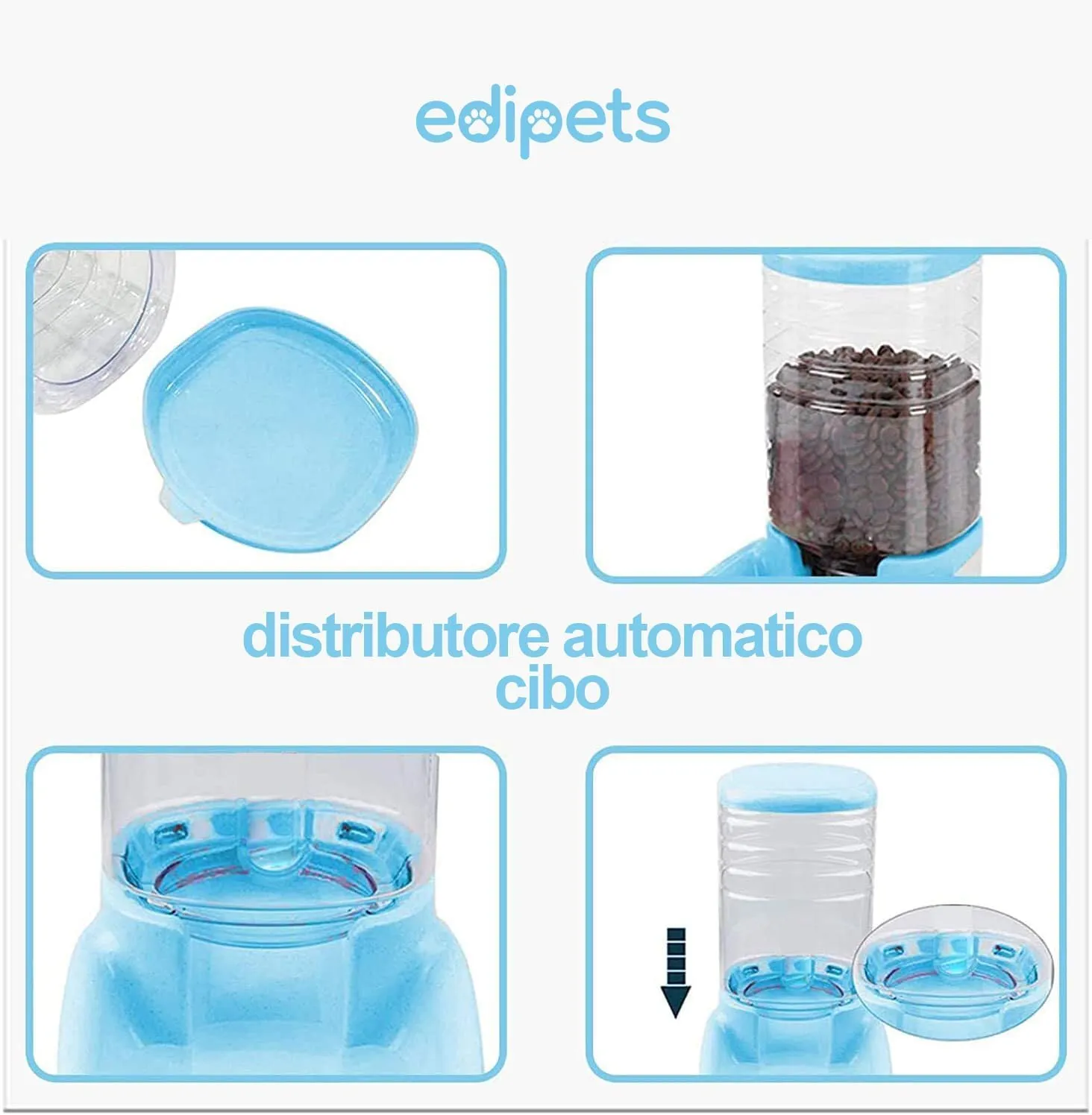 Edipets Dispenser Automatico di Crocchette e Acqua per Cani e Gatti, 3.8L, Blu - immagine 3