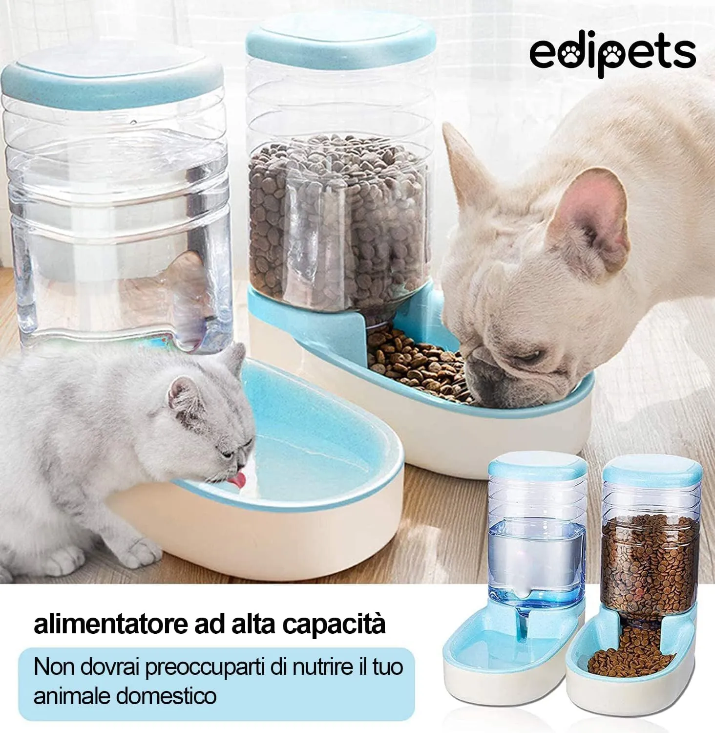 Edipets Dispenser Automatico di Crocchette e Acqua per Cani e Gatti, 3.8L, Blu - immagine 5