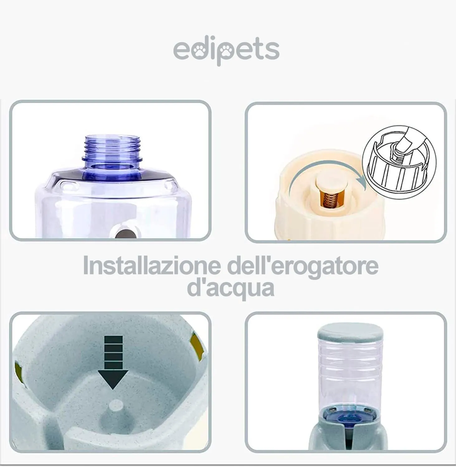 Edipets Dispenser Automatico di Crocchette e Acqua per Cani e Gatti, 3.8L, Grigio - immagine 2