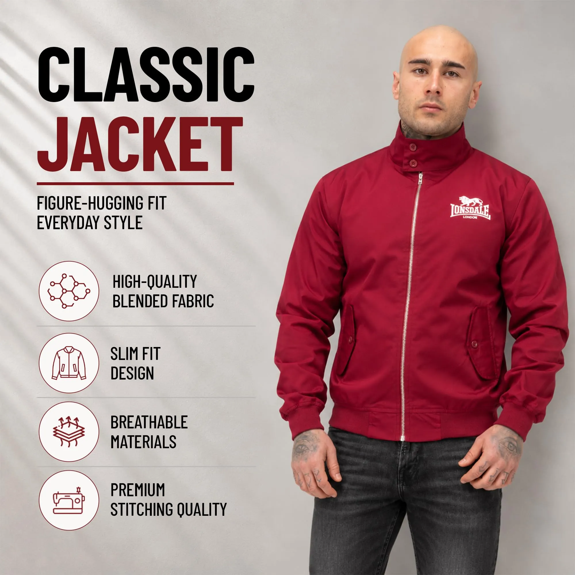 Lonsdale Giacca classica da uomo, rosso ciliegia, XXL - immagine 6