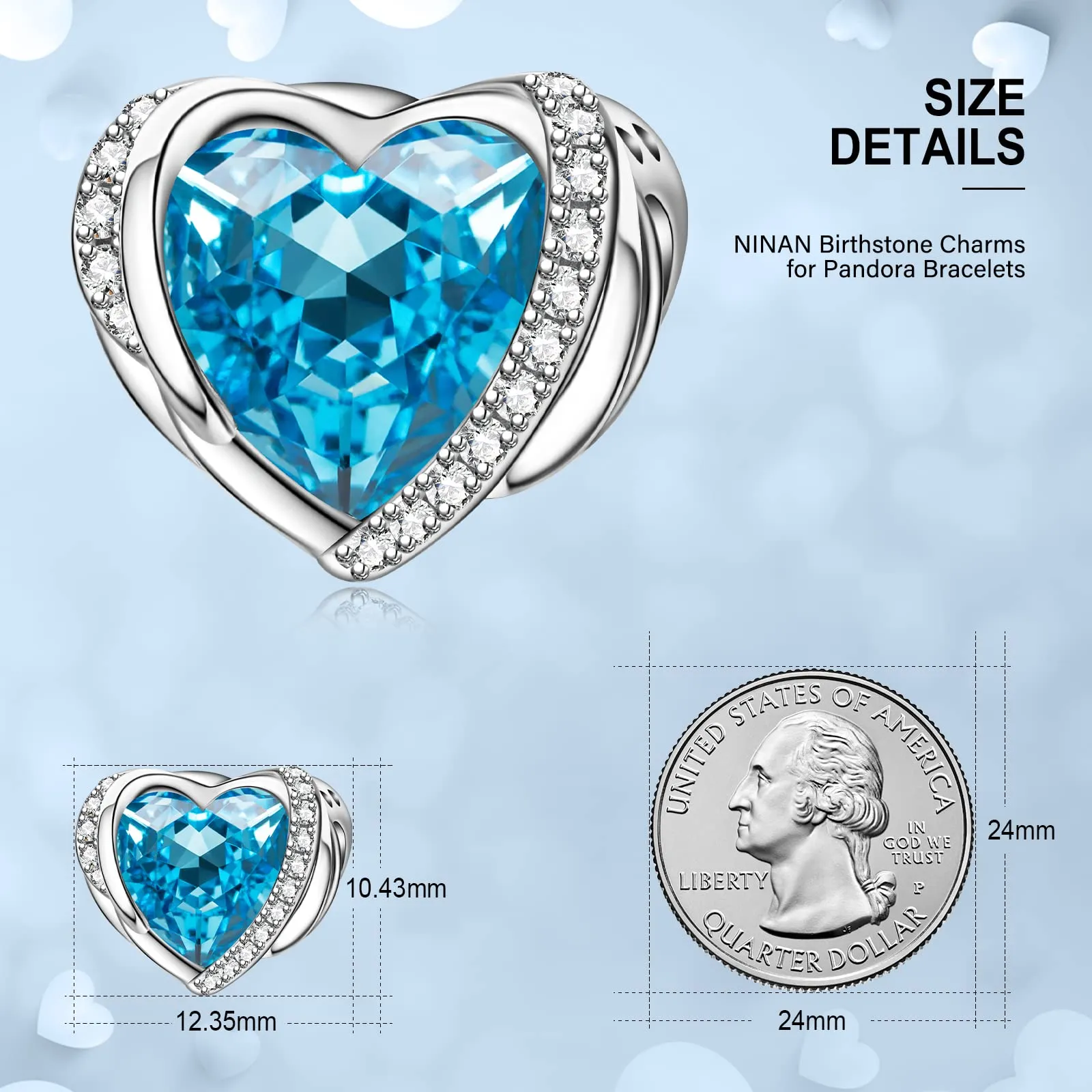 NINGAN Ciondoli Ali d'Angelo con Perla a Cuore e Pietra Portafortuna in Argento Sterling 925 - immagine 5