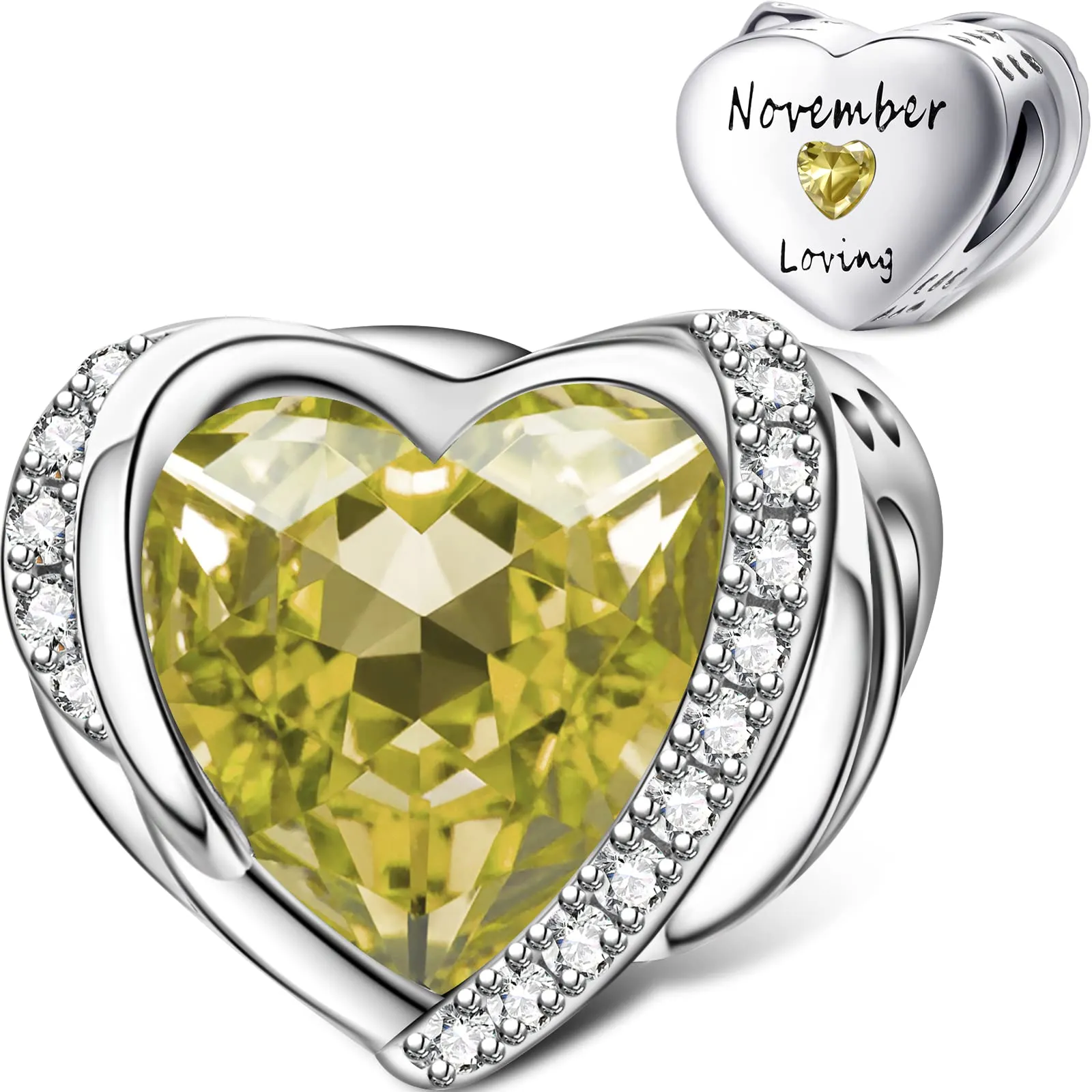 NINGAN Ciondolo Cuore con Ali d'Angelo in Argento Sterling 925 e Pietra Portafortuna - immagine 1