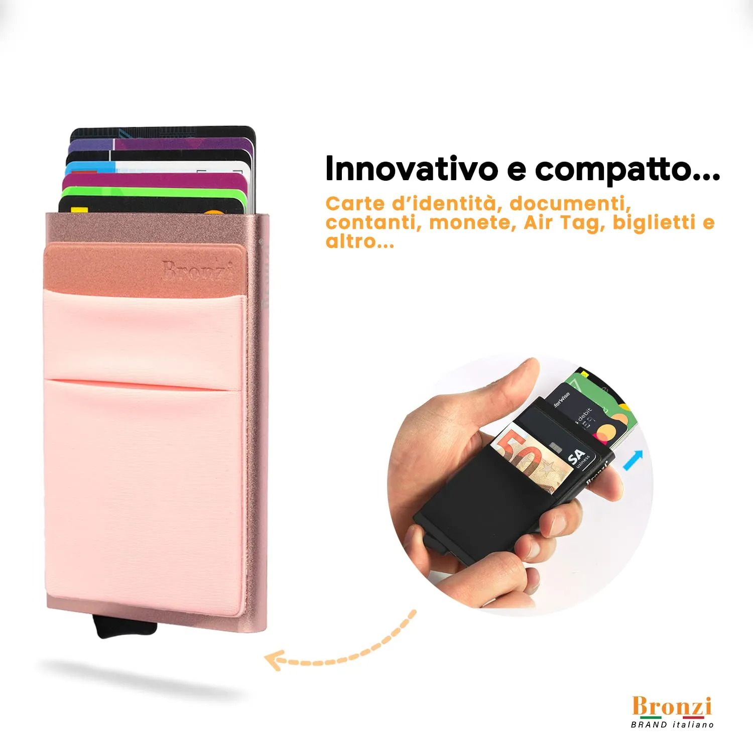 Bronzi Portafoglio Porta Badge Uomo Slim RFID Discovery - Oro Rosa - immagine 2
