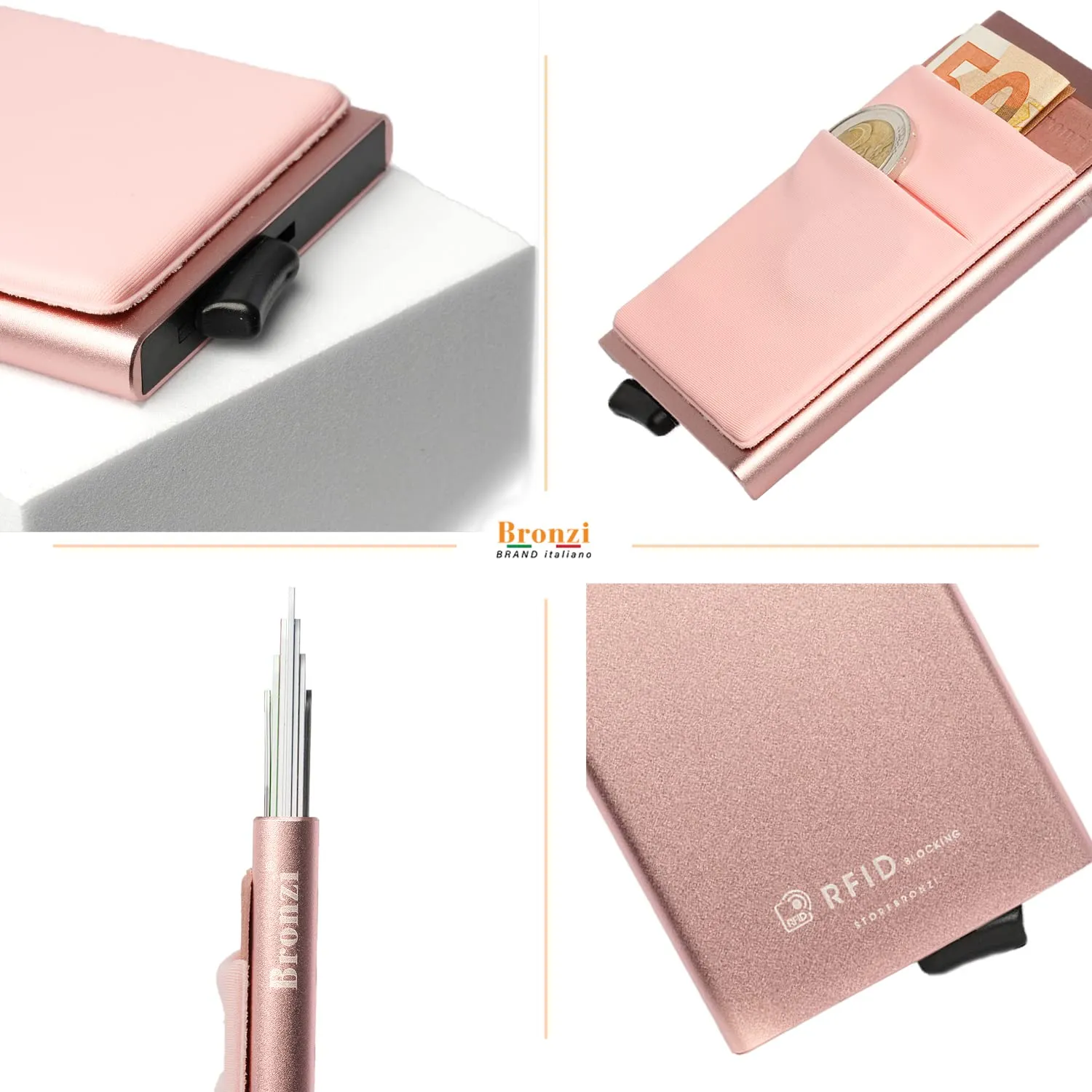 Bronzi Portafoglio Porta Badge Uomo Slim RFID Discovery - Oro Rosa - immagine 5