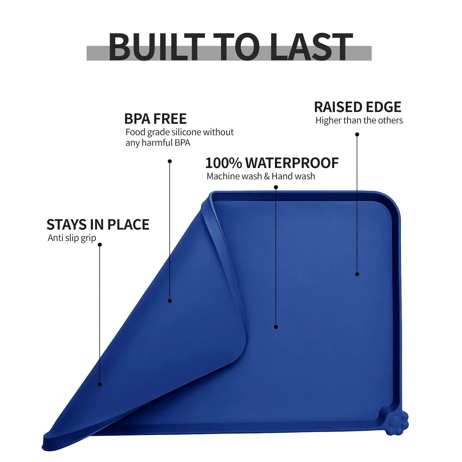 Reopet Tappetino in Silicone per Ciotola Cani e Gatti, Impermeabile e Antiscivolo, 71 x 45 cm, Blu Marino - immagine 5