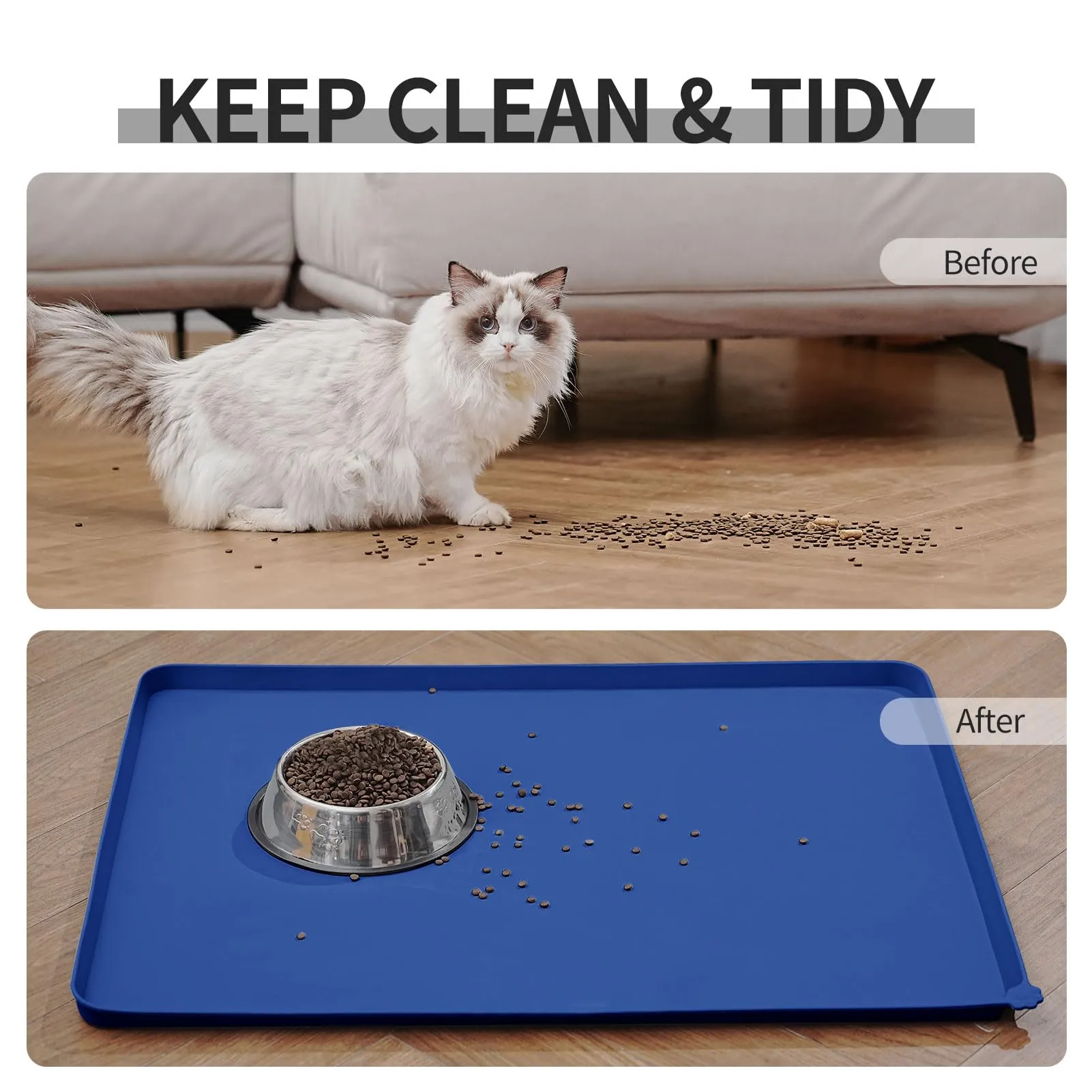 Reopet Tappetino in Silicone per Ciotola Cani e Gatti, Impermeabile e Antiscivolo, 71 x 45 cm, Blu Marino - immagine 6