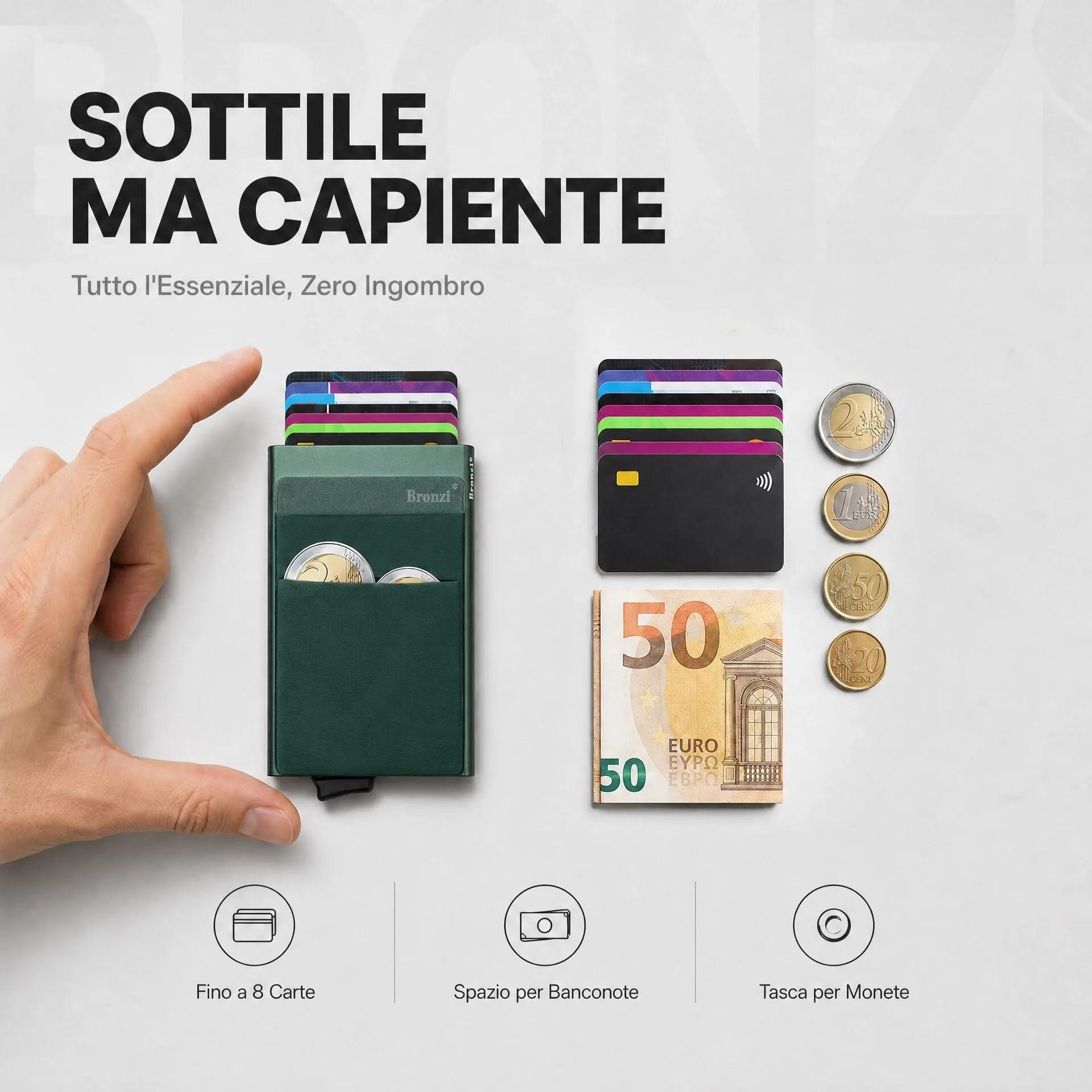 Bronzi Portafoglio Porta Badge Uomo Slim con Protezione RFID (Verde Oliva) - immagine 2