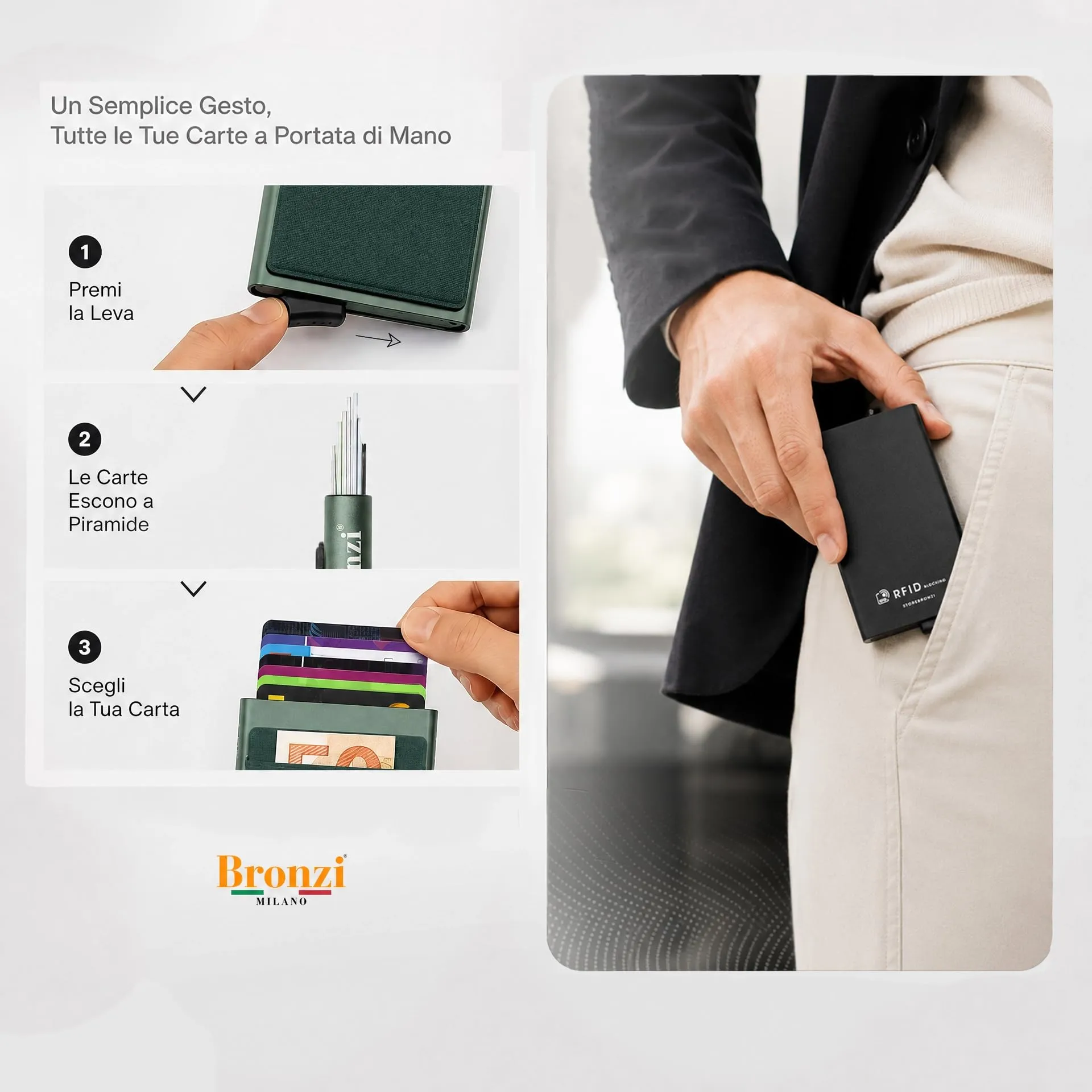 Bronzi Portafoglio Porta Badge Uomo Slim con Protezione RFID (Verde Oliva) - immagine 3