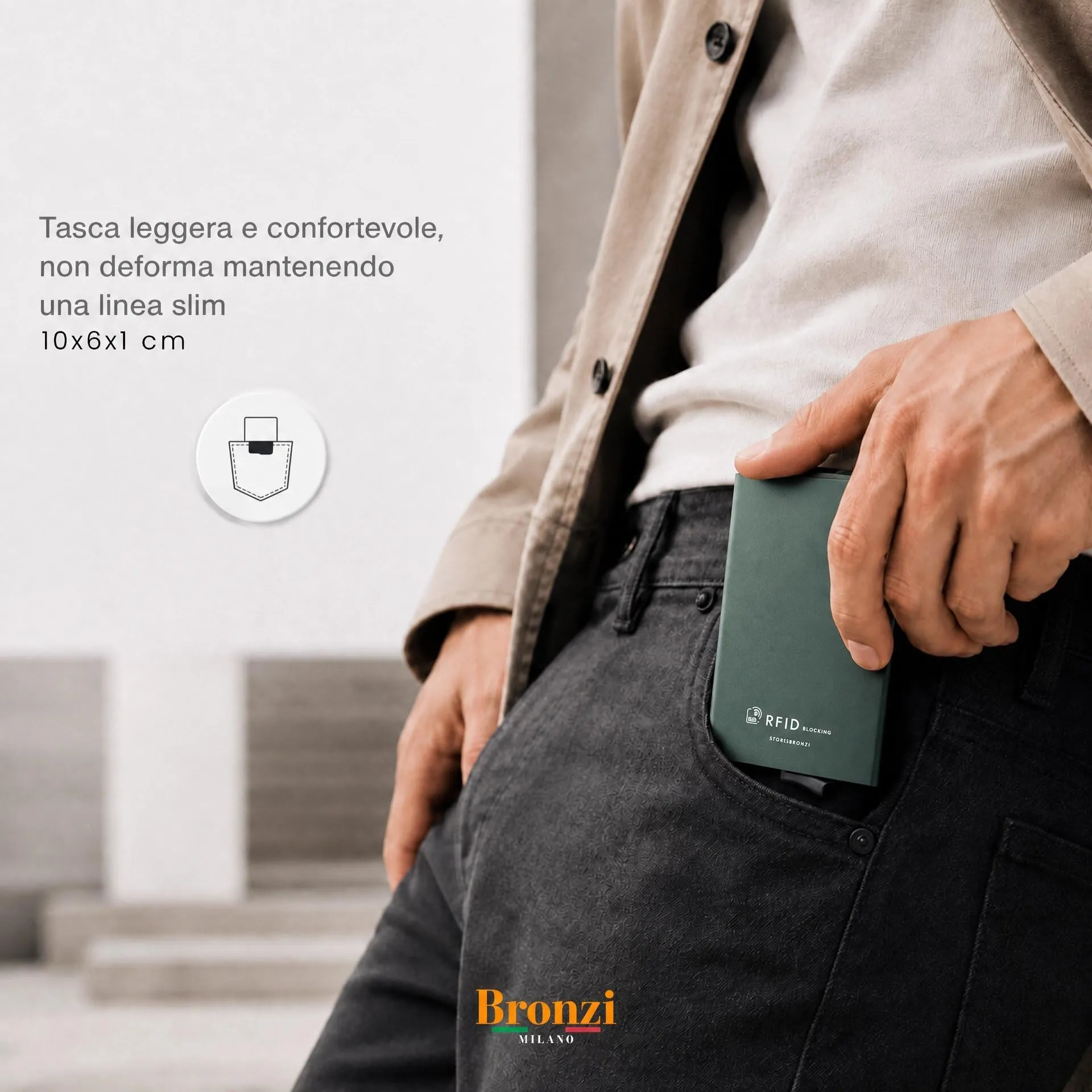Bronzi Portafoglio Porta Badge Uomo Slim con Protezione RFID (Verde Oliva) - immagine 6