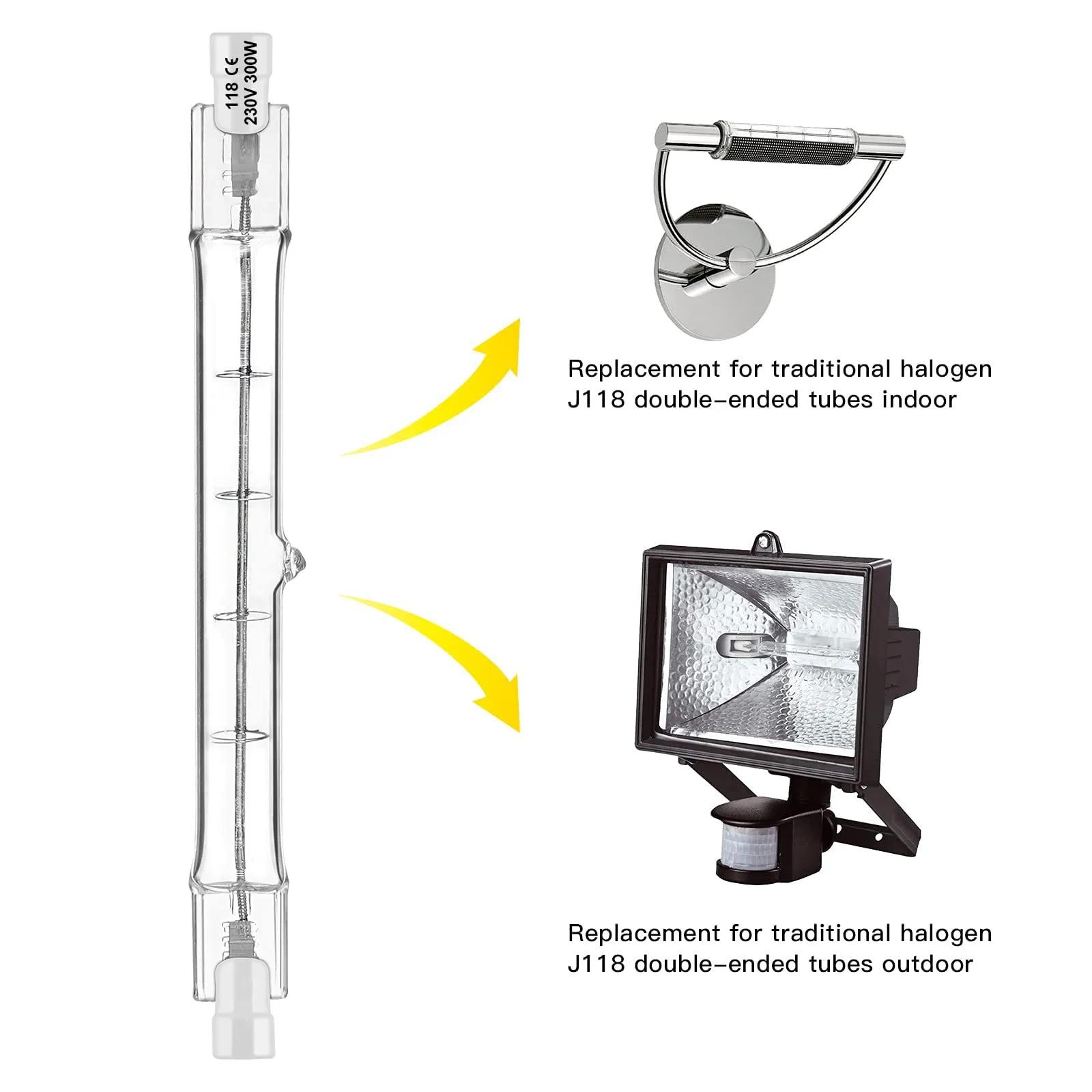 Jaenmsa Lampadina Alogena R7S 118mm 300W 230V Dimmerabile Bianca Calda 2700K J118, Confezione da 5 - immagine 3