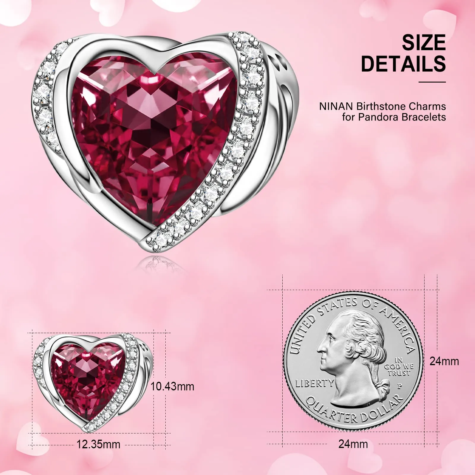NINGAN Ciondoli Ali d'Angelo e Cuore in Argento Sterling 925 con Pietra Portafortuna di Gennaio - immagine 5