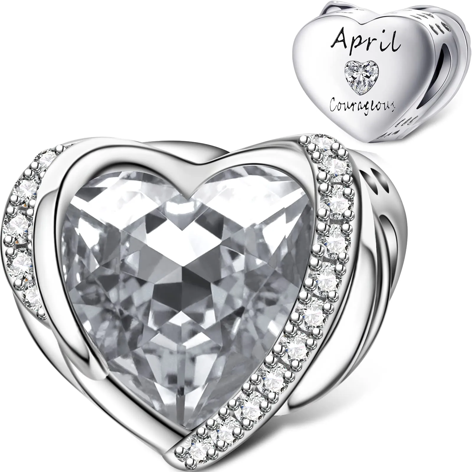 NINGAN Ciondolo Ali d'Angelo e Cuore in Argento Sterling 925 con Pietra Portafortuna - immagine 1