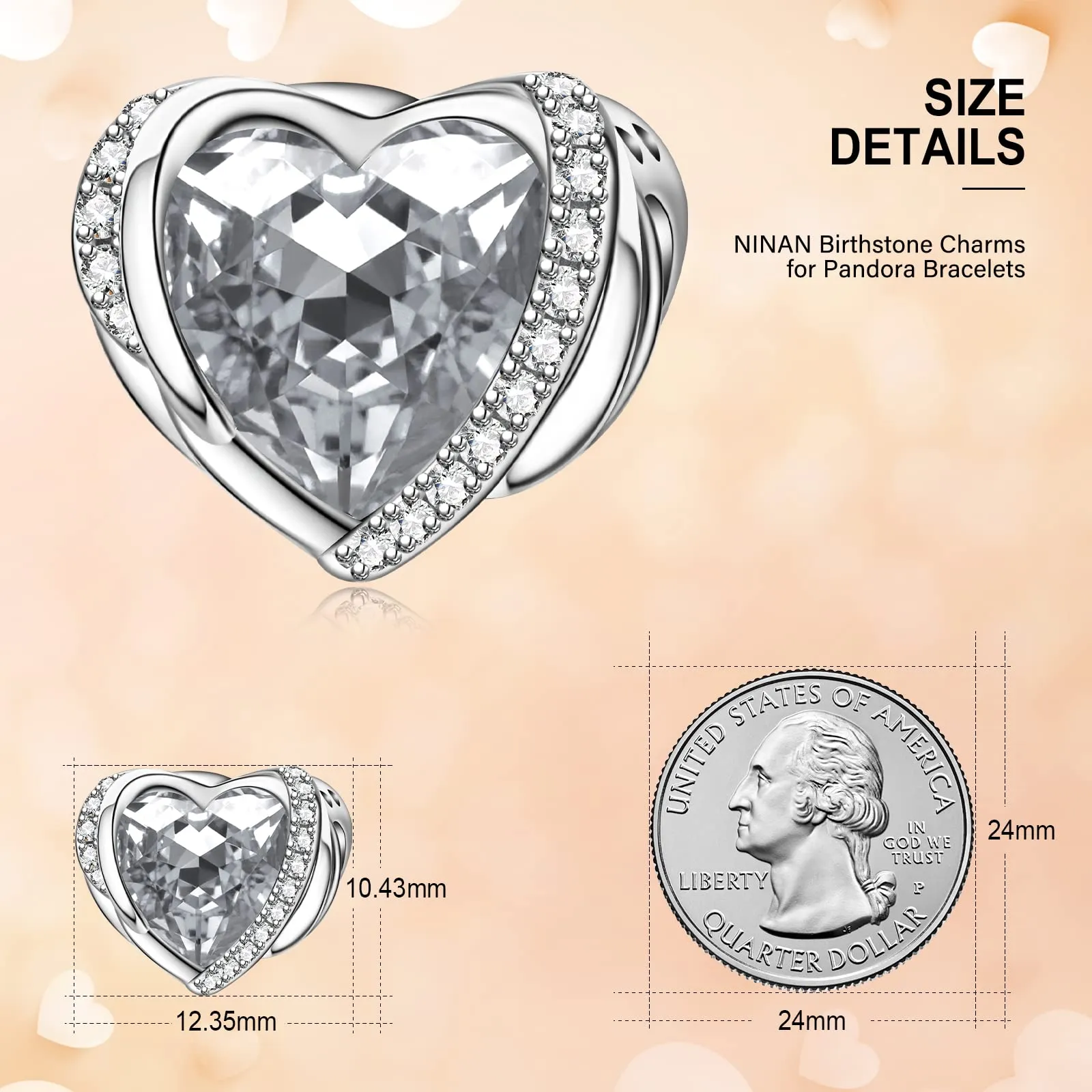 NINGAN Ciondolo Ali d'Angelo e Cuore in Argento Sterling 925 con Pietra Portafortuna - immagine 5