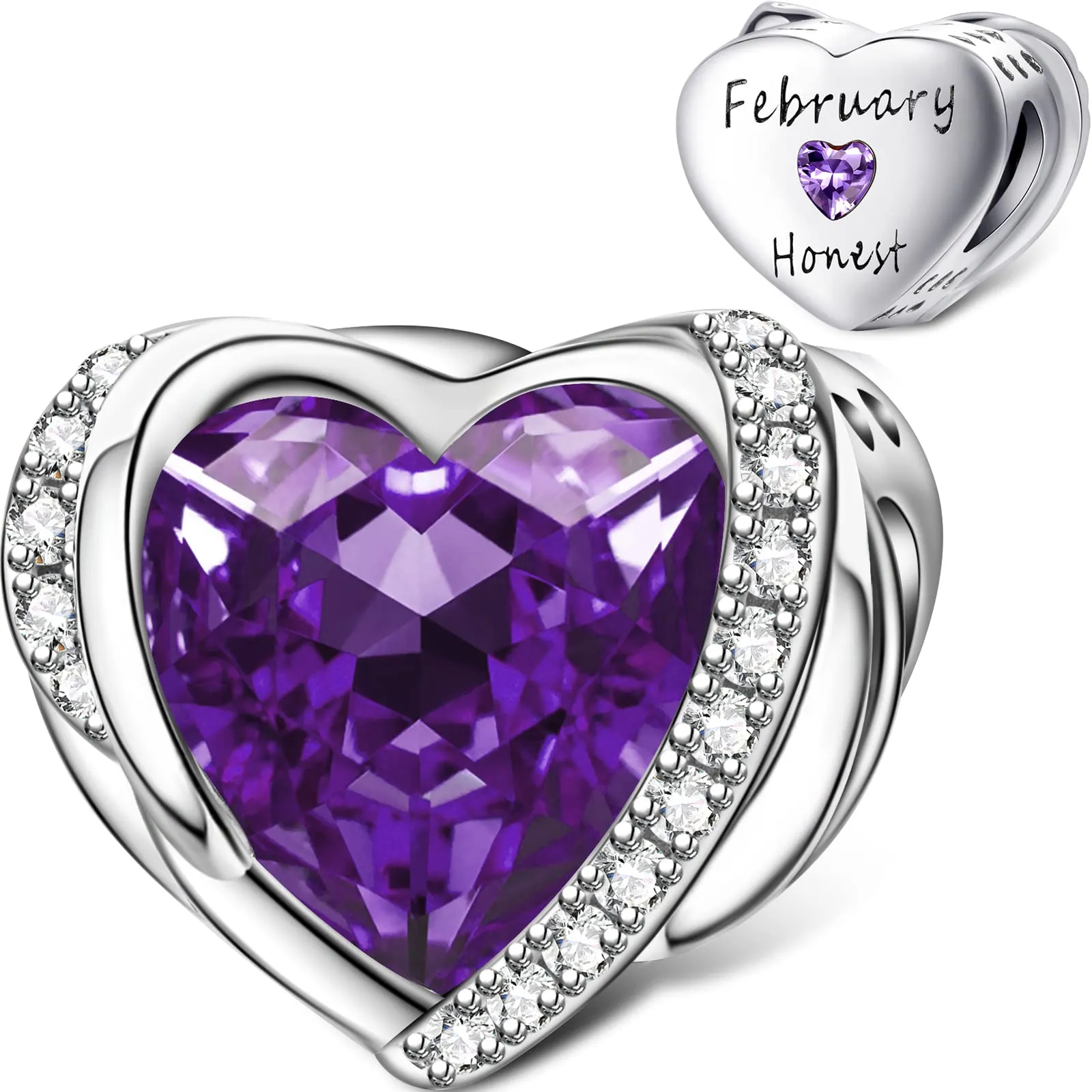 NINGAN Ciondoli in Argento Sterling 925 con Cuore, Ali d'Angelo e Pietra Portafortuna di Febbraio - immagine 1