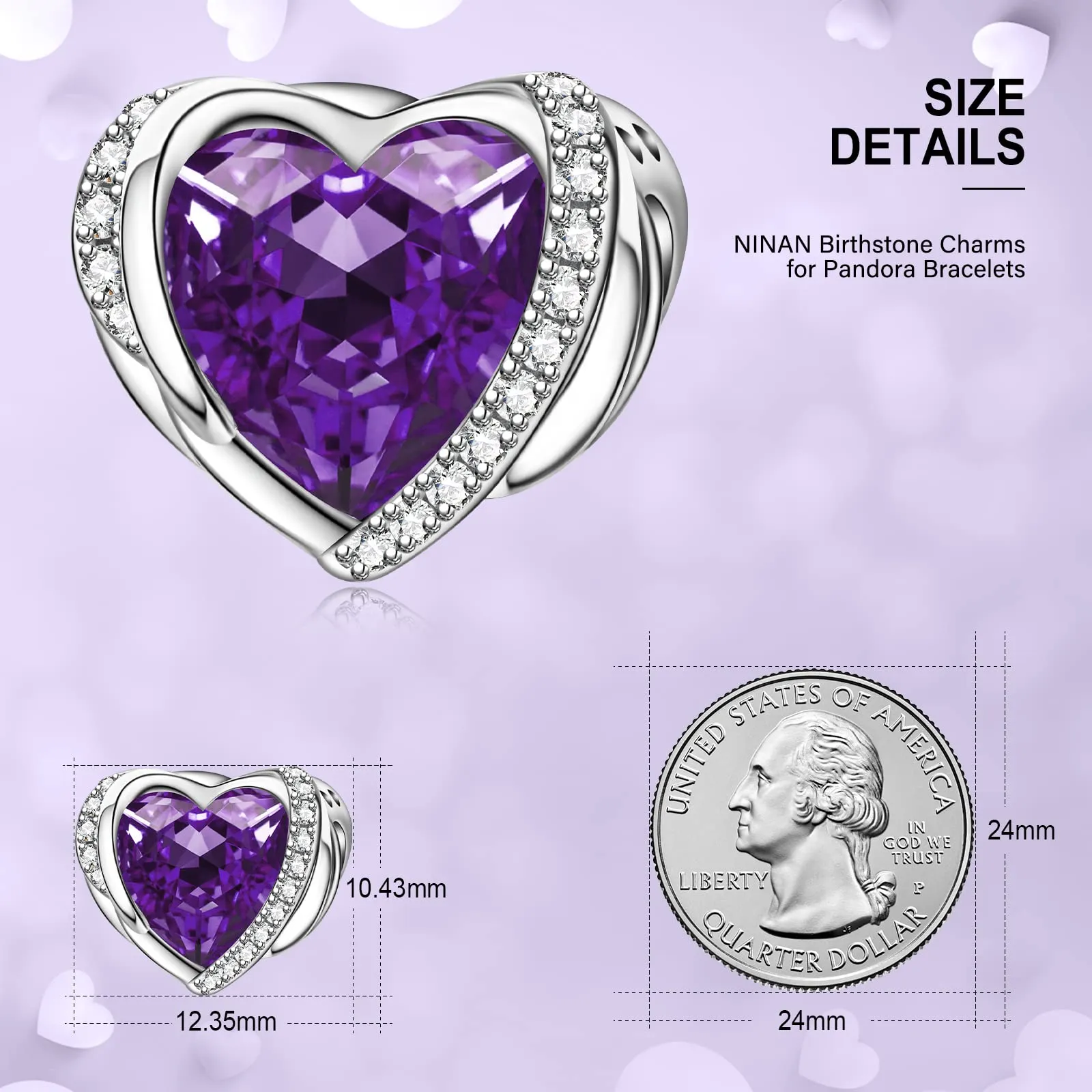 NINGAN Ciondoli in Argento Sterling 925 con Cuore, Ali d'Angelo e Pietra Portafortuna di Febbraio - immagine 5