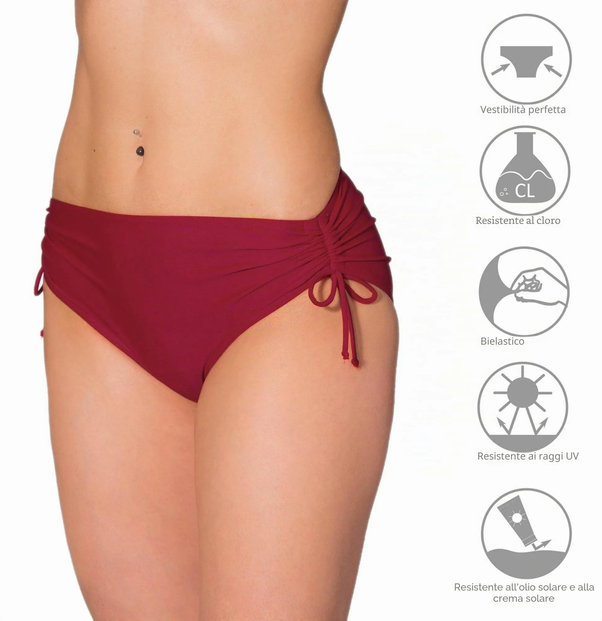 Aquarti Slip Costume Donna con Laccetti, Rosso Scuro, 42 - immagine 4