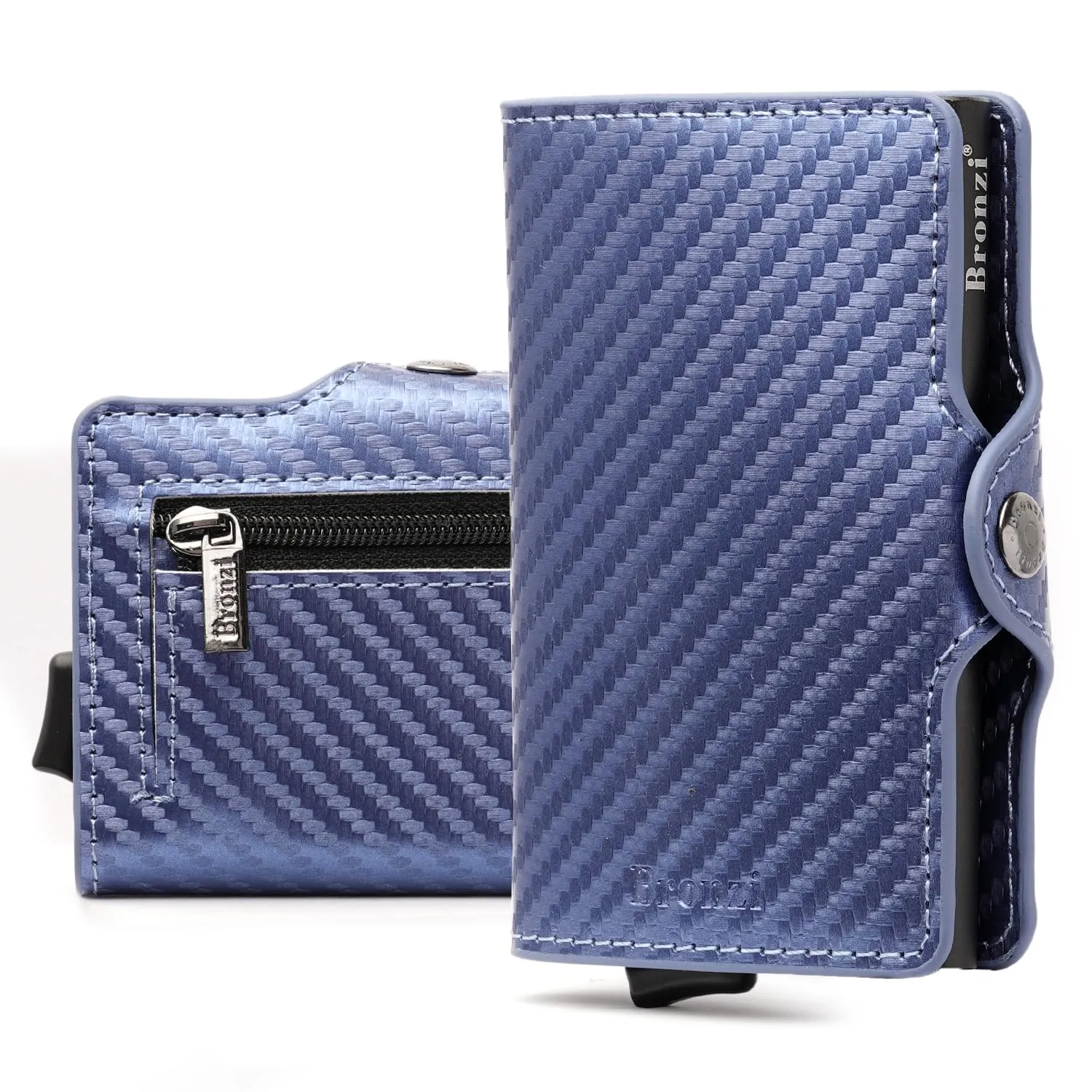 Bronzi Portafoglio Slim Porta Carte Credito RFID Carbon Blu - immagine 1
