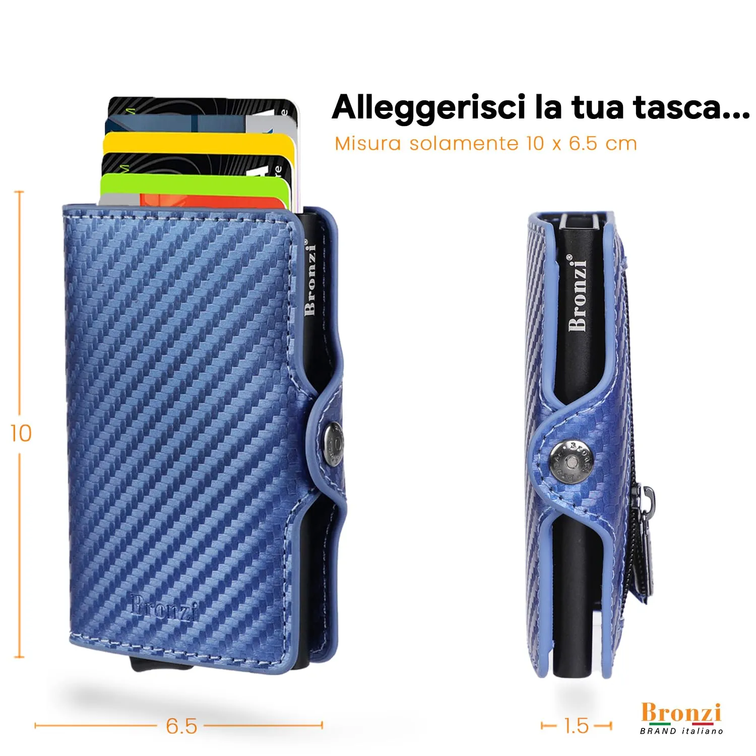 Bronzi Portafoglio Slim Porta Carte Credito RFID Carbon Blu - immagine 5