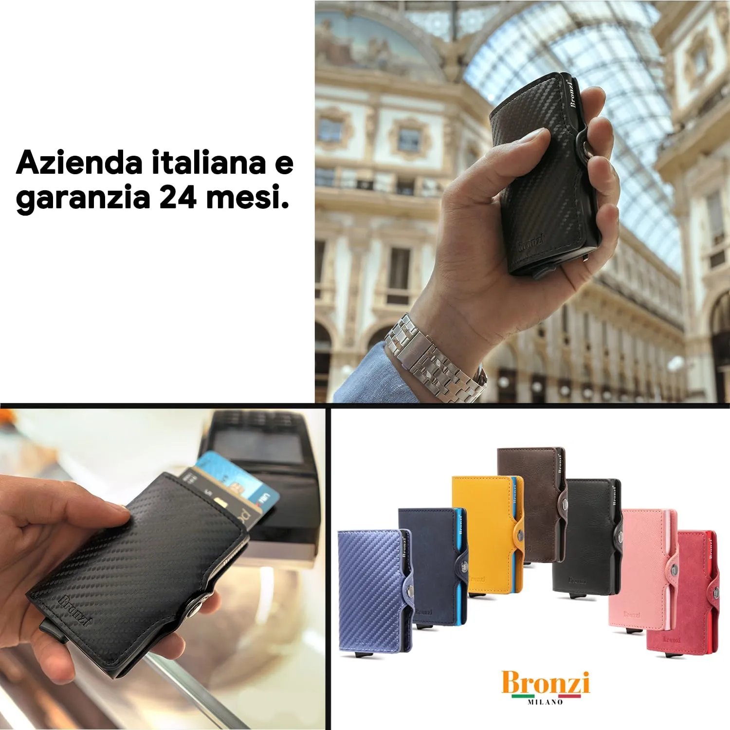 Bronzi Portafoglio Slim Porta Carte Credito RFID Carbon Blu - immagine 7