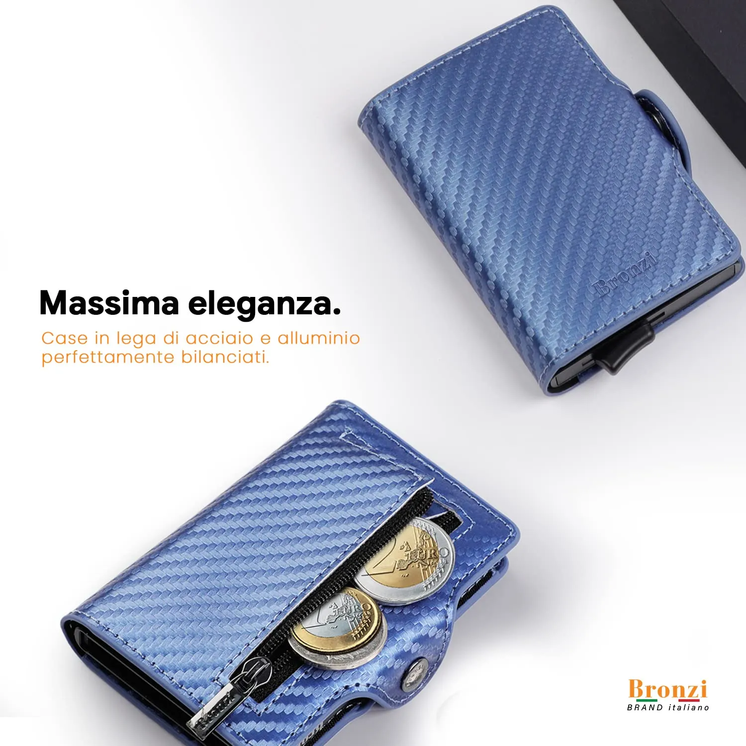 Bronzi Portafoglio Slim Porta Carte Credito RFID Carbon Blu - immagine 8