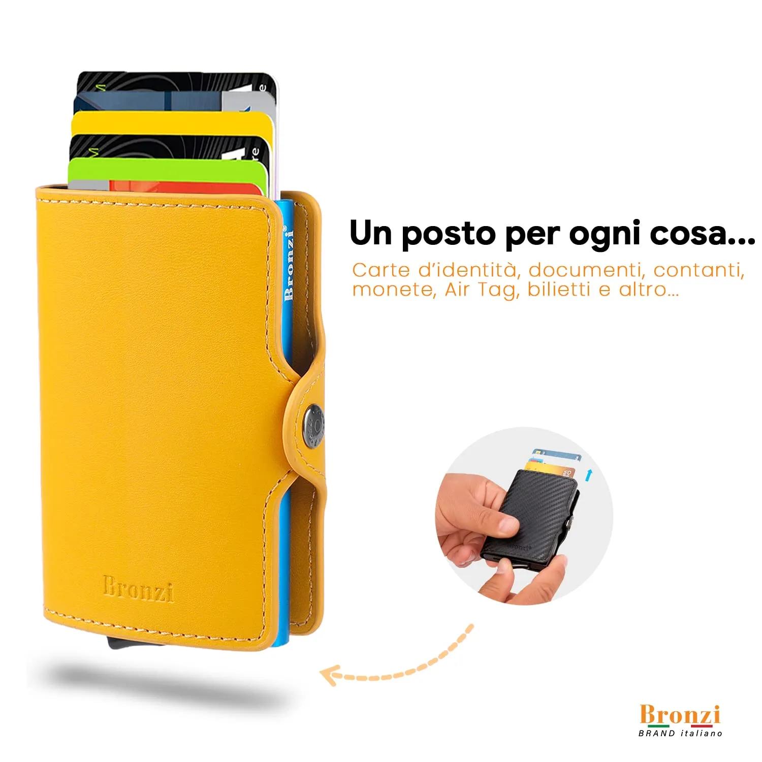 Bronzi Portafoglio Slim Porta Carte Credito RFID in Similpelle - Giallo - immagine 2