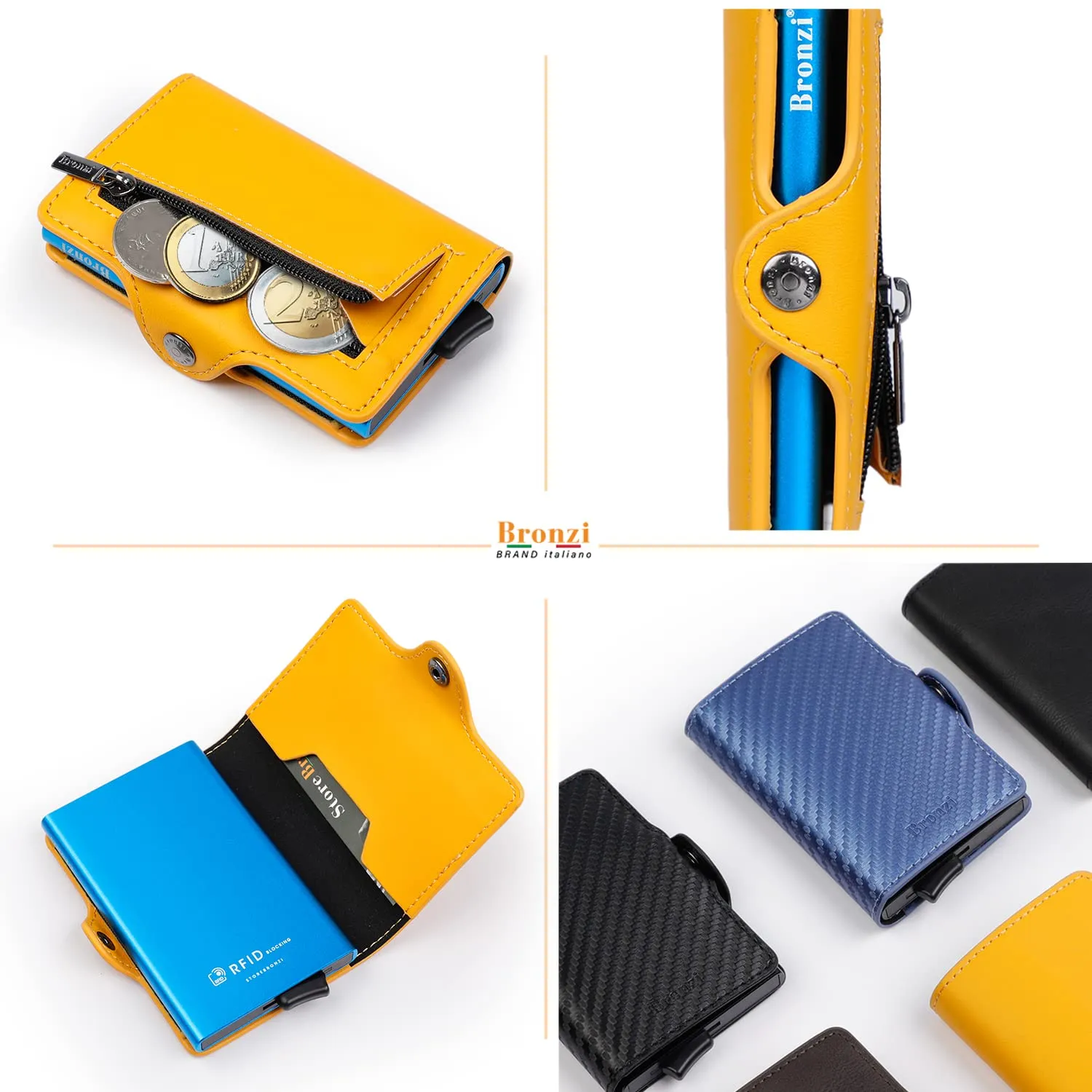 Bronzi Portafoglio Slim Porta Carte Credito RFID in Similpelle - Giallo - immagine 4