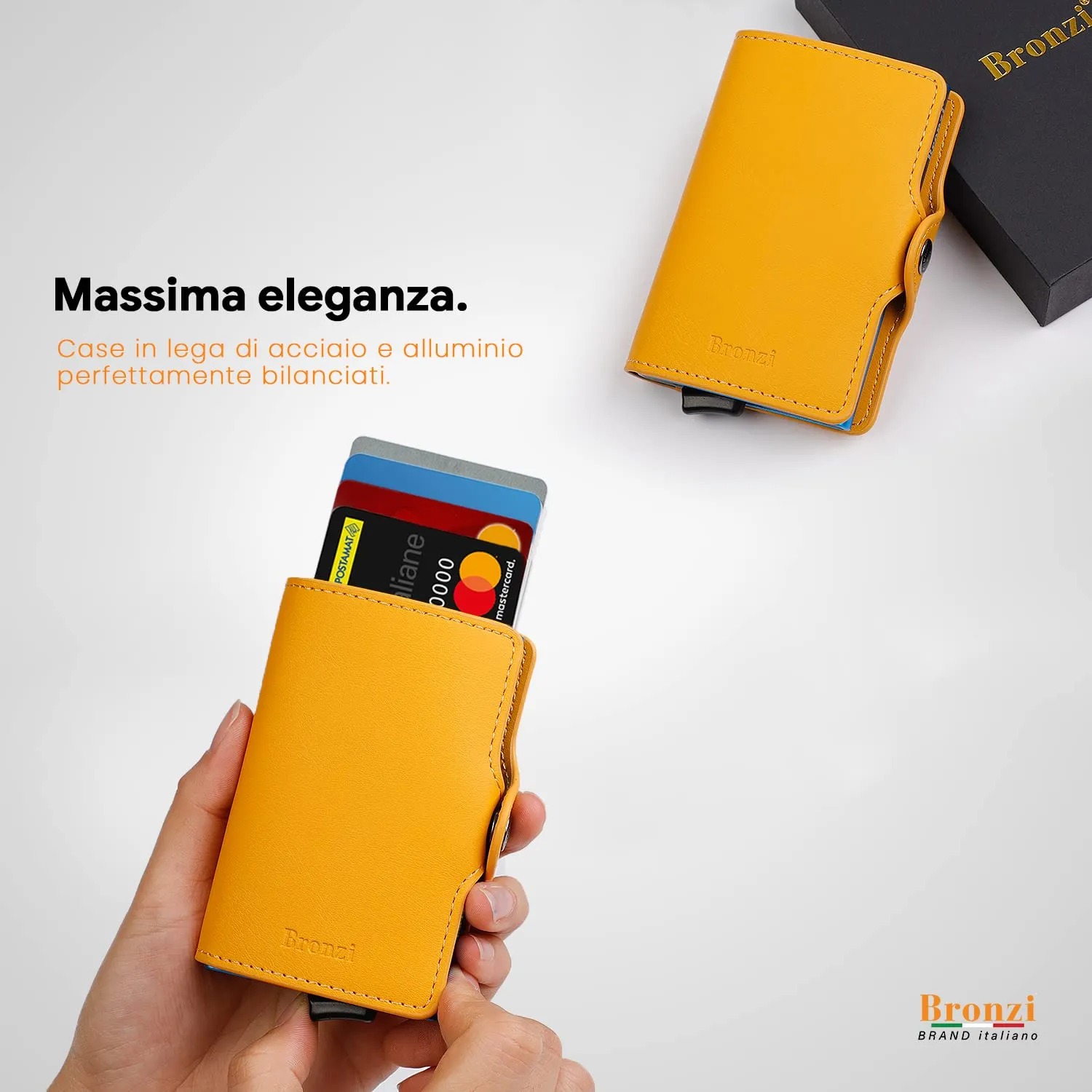 Bronzi Portafoglio Slim Porta Carte Credito RFID in Similpelle - Giallo - immagine 8