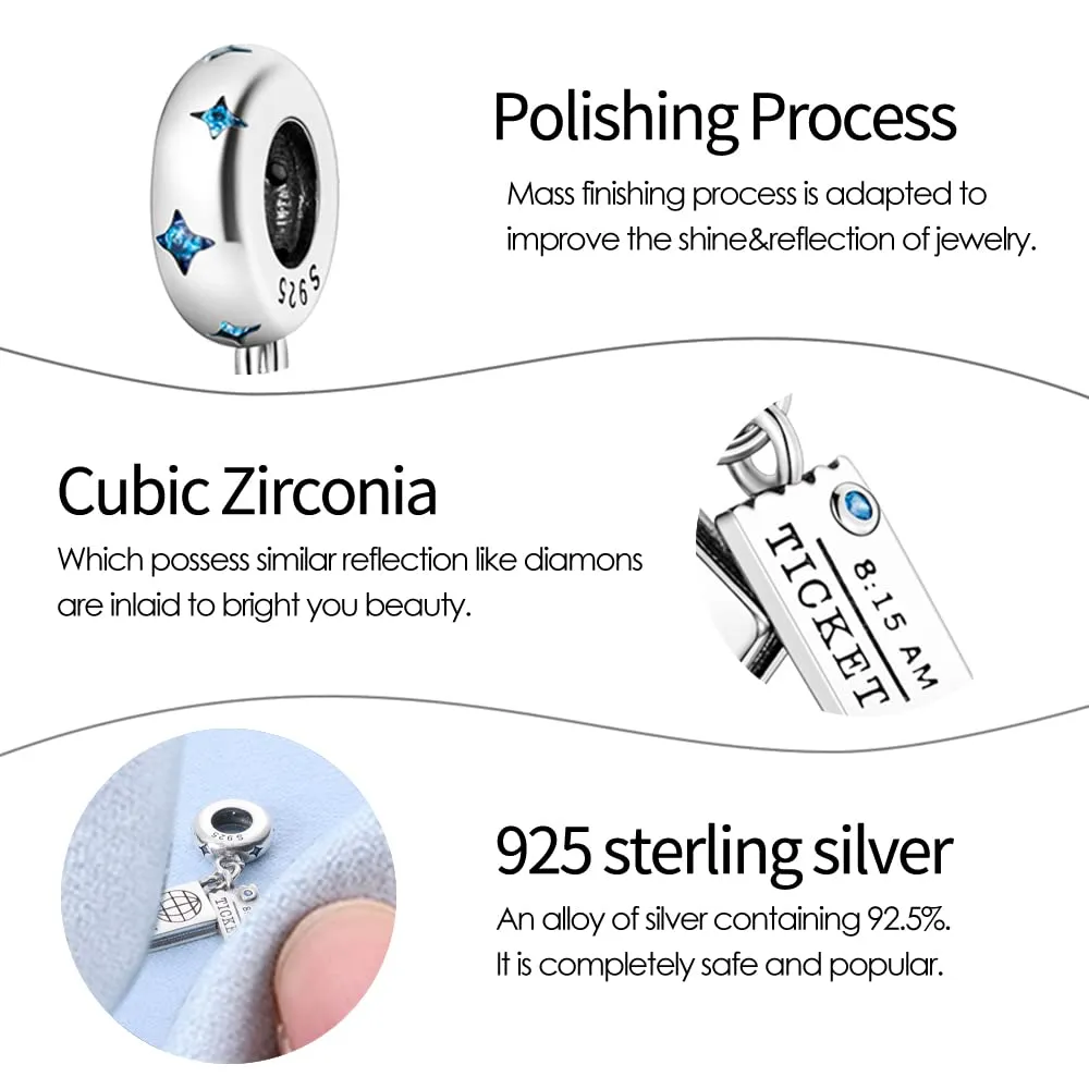 Pandach Bead Charm Ciondolo Argento Sterling 925 con Cubic Zirconia per Braccialetti e Collane europei - immagine 3