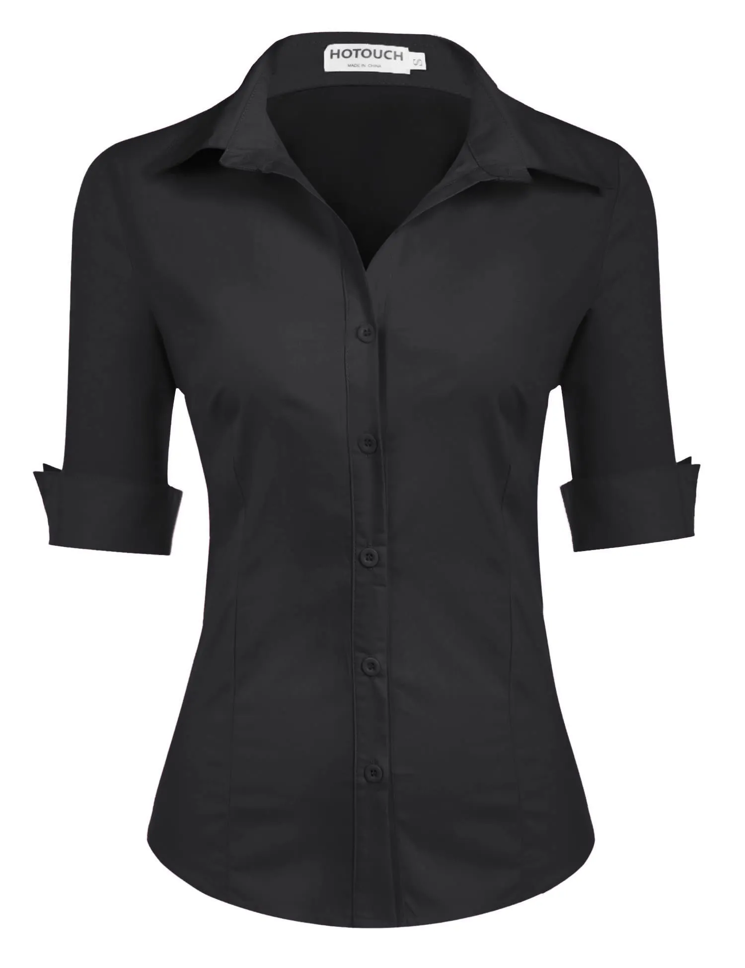 Hotouch Camicetta da Donna in Cotone, Manica a 3/4, Scollo a V, Slim Fit, Nero, XL - immagine 6