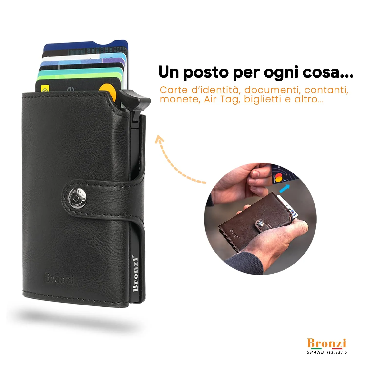 Bronzi Revelation Portafoglio Uomo Slim Mini RFID con Portamonete e Portacarte - immagine 2